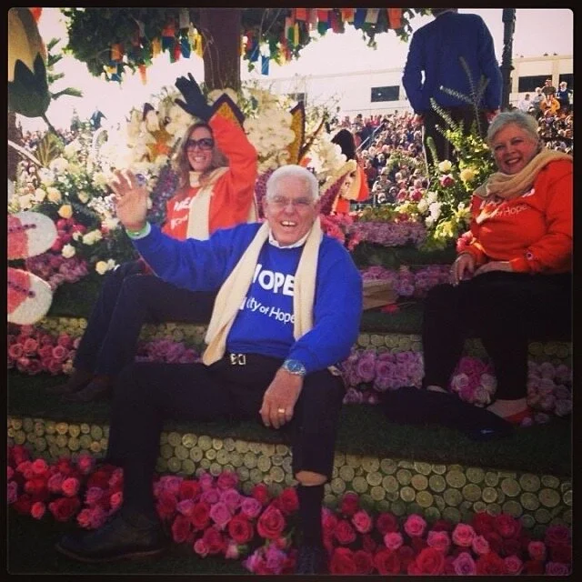 J. Jon Bruno riding on the City of Hope Float in 2017