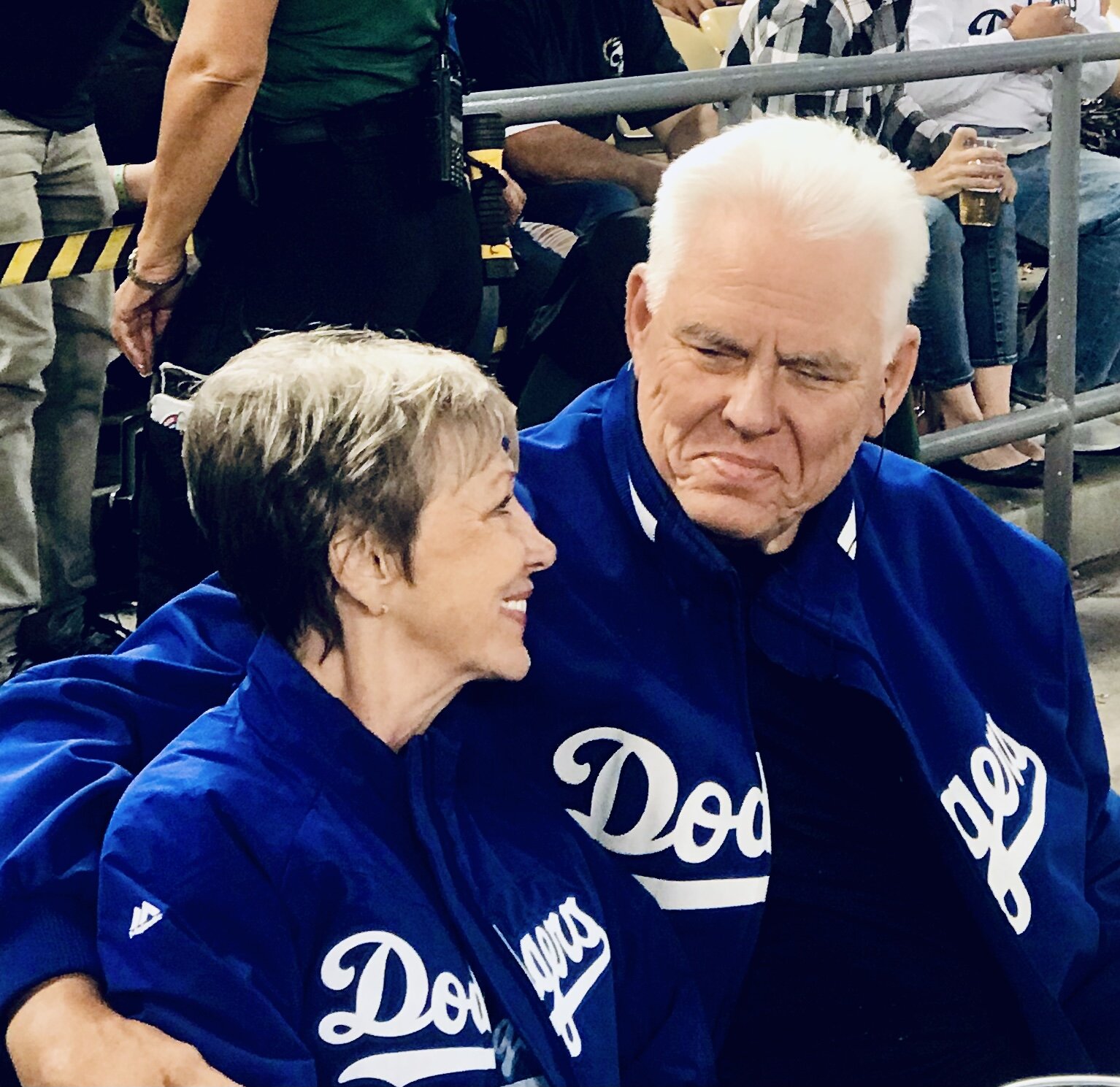 J Jon Bruno with his beloved wife Mary at an LA Dodgers game