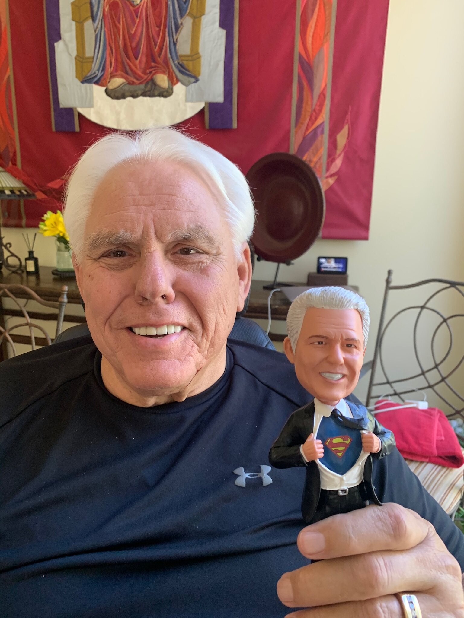 Jon Bruno with a custom bobblehead given to him for Father's Day by his family. 