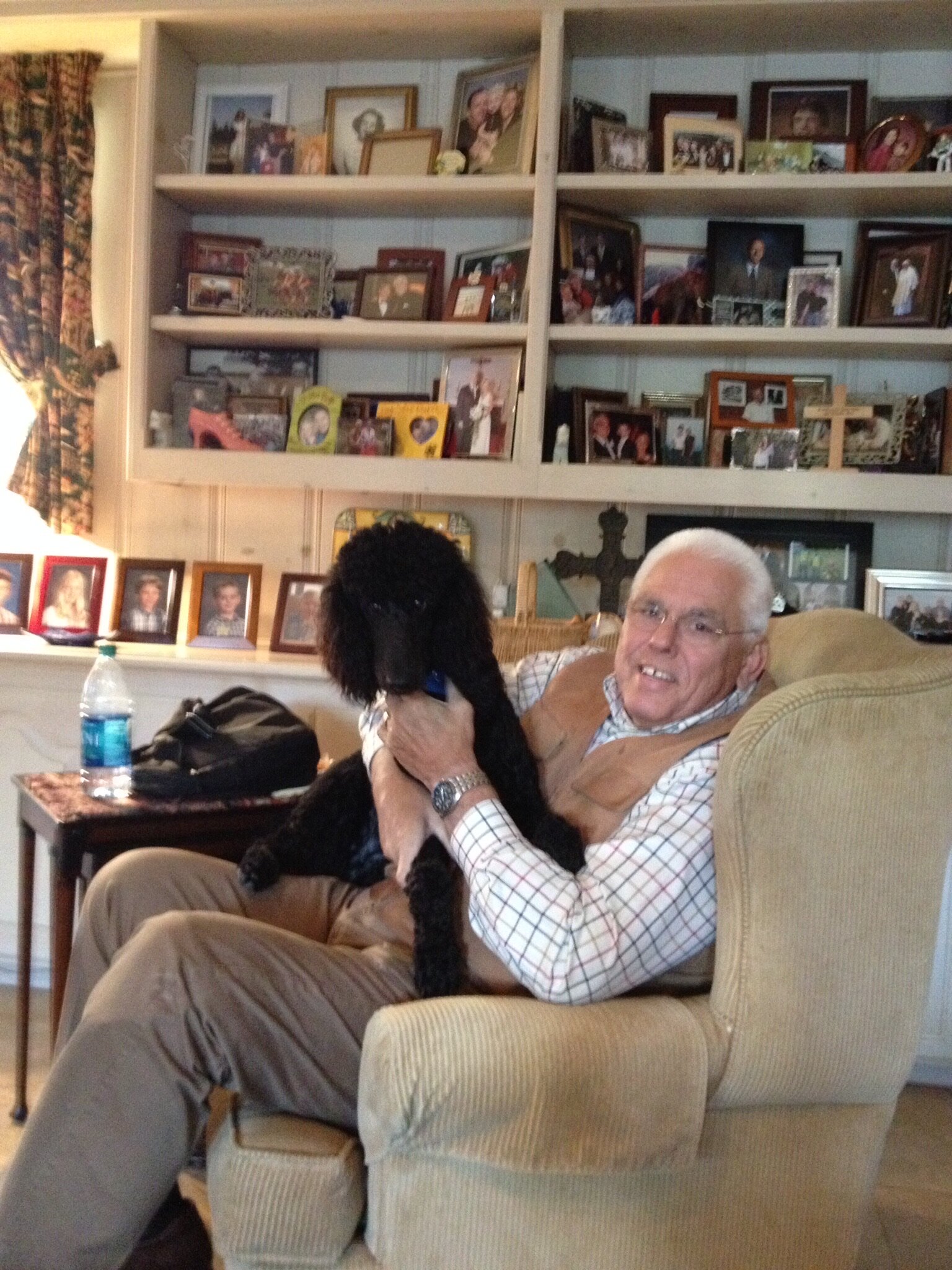 Jon Bruno at home with his dog Lena 