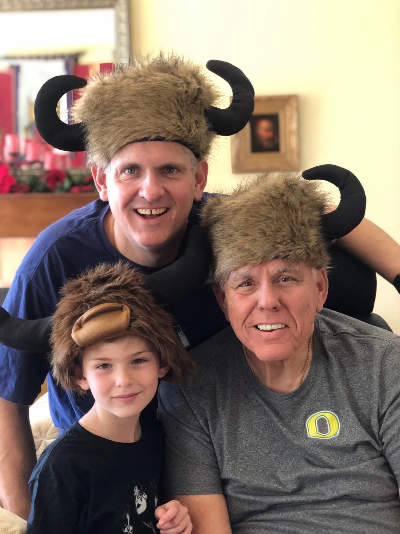 Jon Bruno at home with his son and grandson