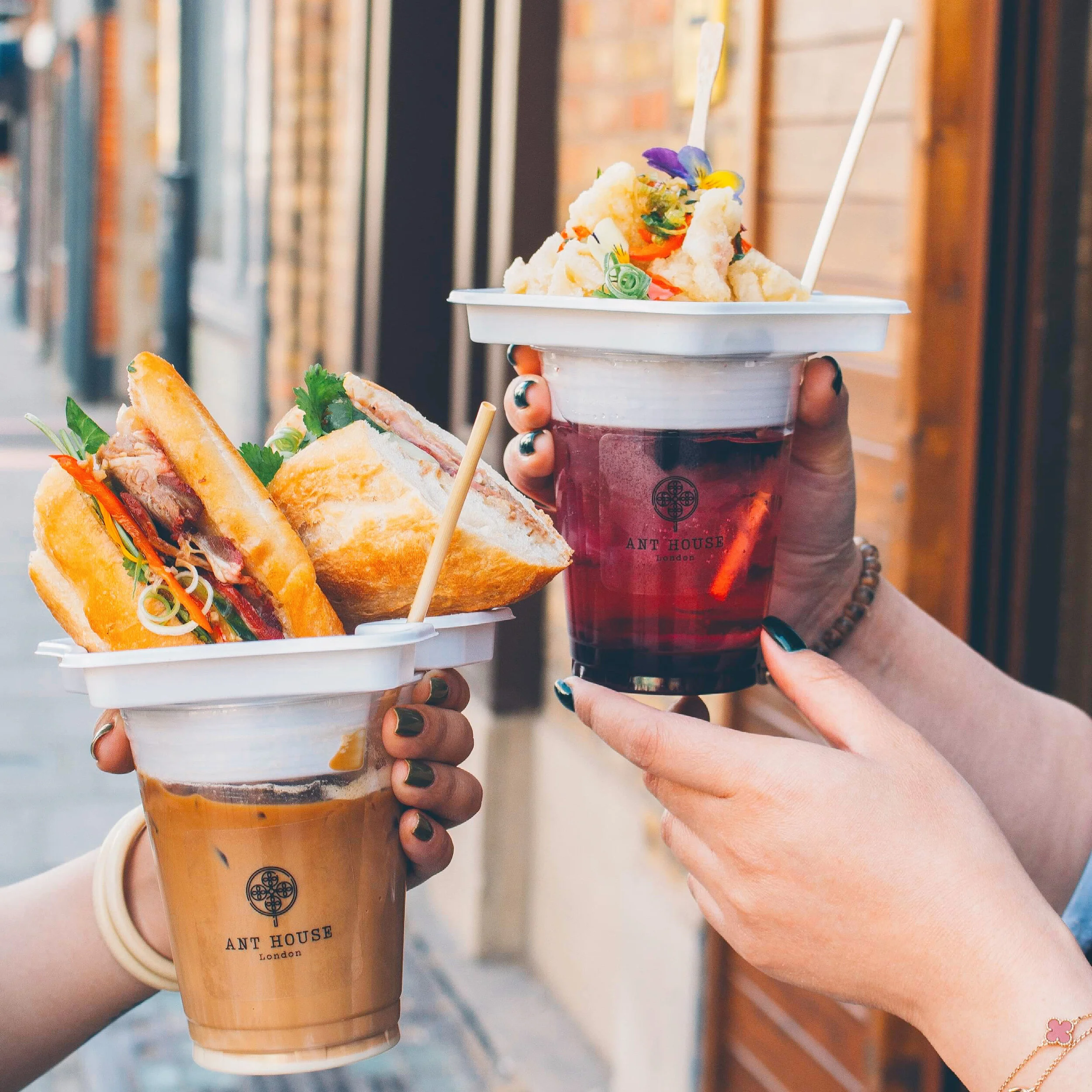 Ant house combos:
Combo 1:  classic banh mi with vietnamese ice coffee.
Combo 2: chilli & salted squid with berries soda