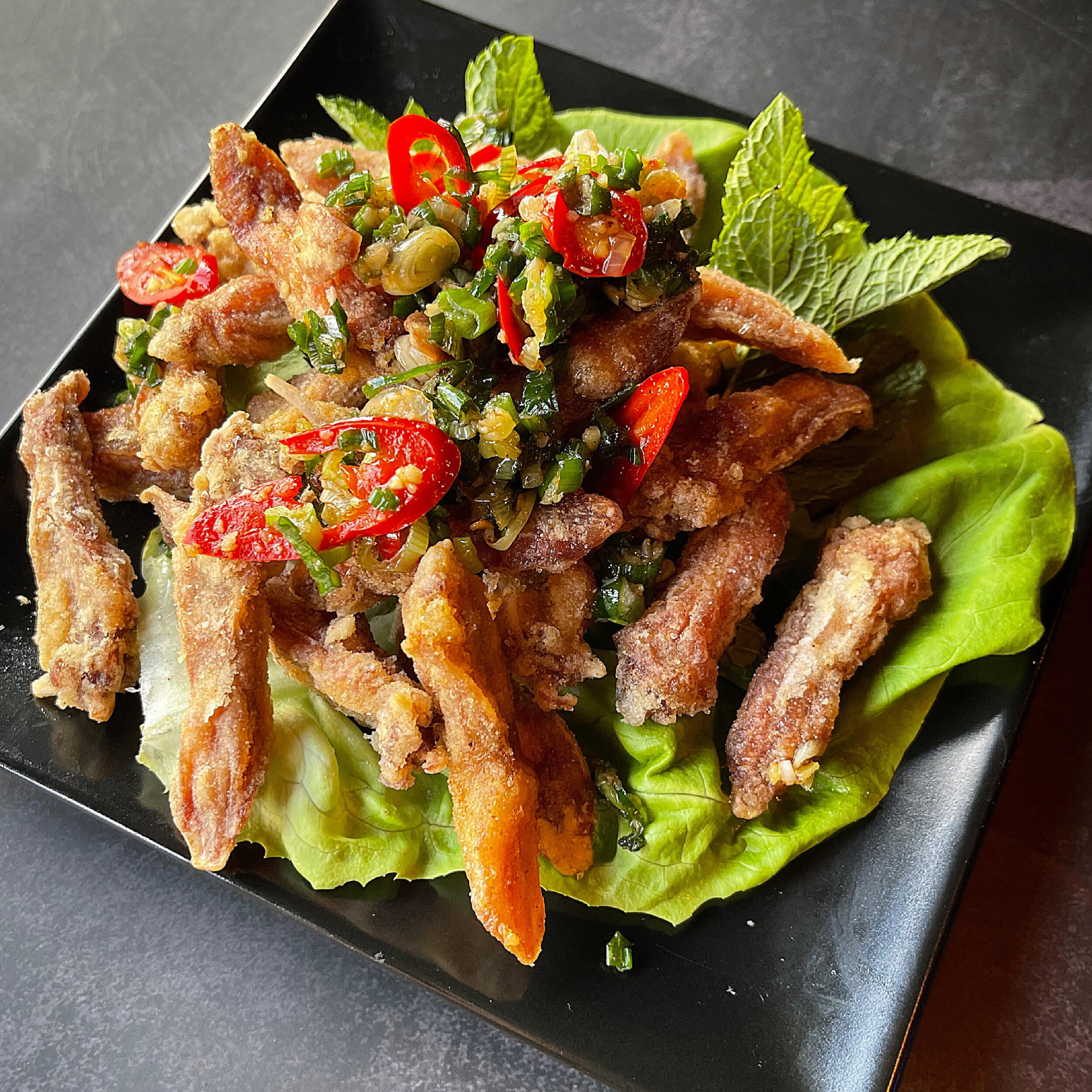 Chilli, salt  & pepper duck tounge