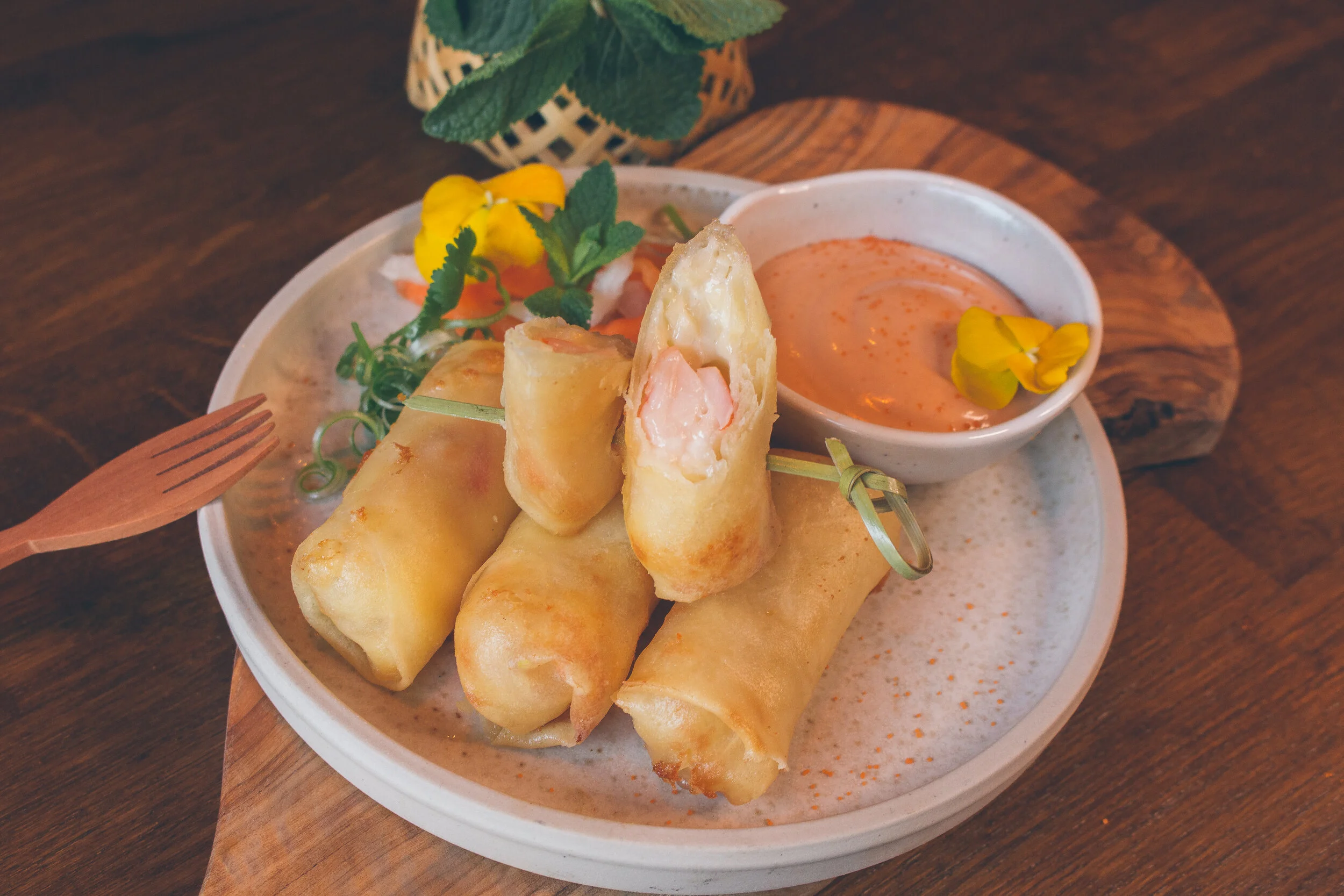 Yummy cheesy prawn spring roll