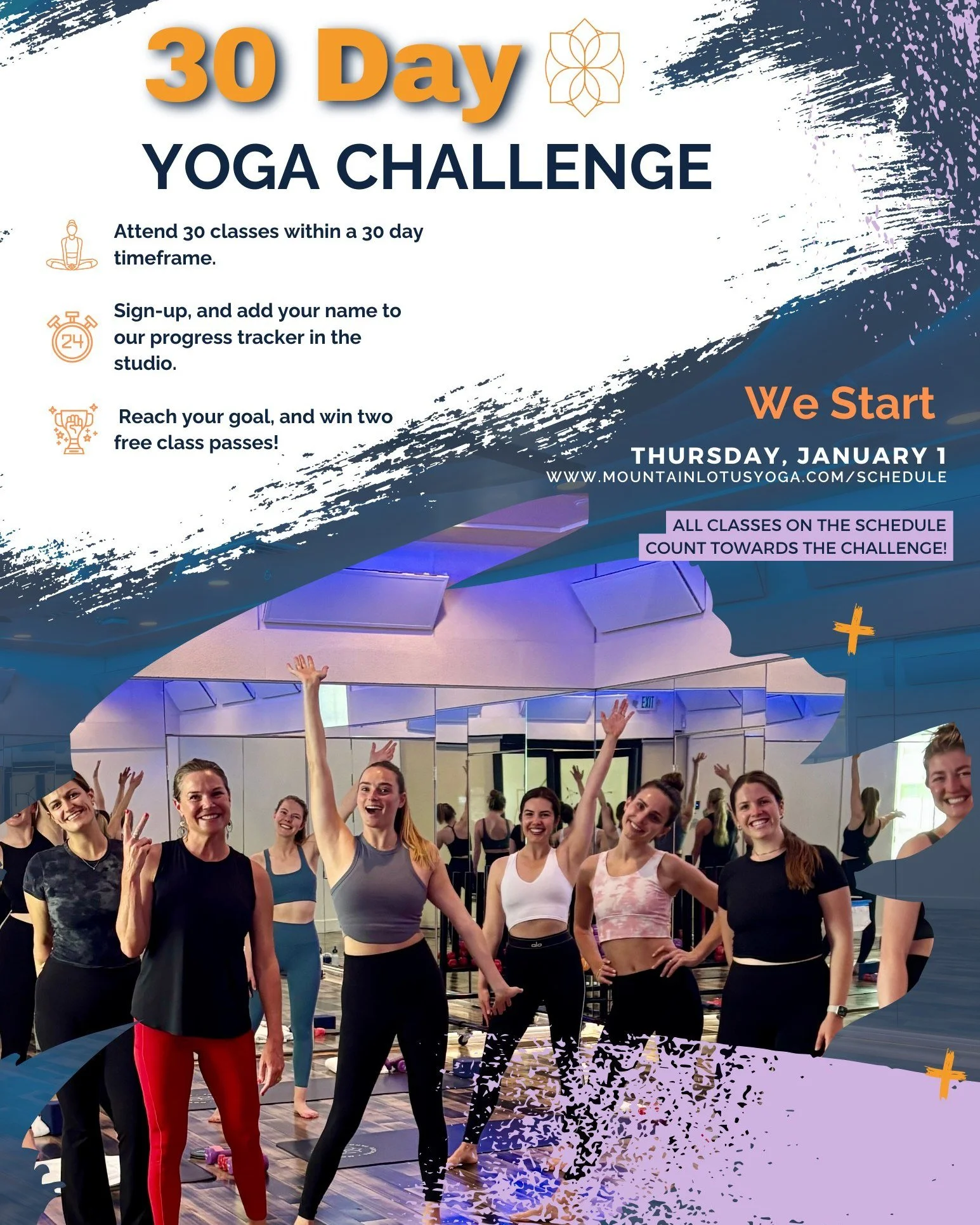 Join us for our 30 Day Yoga Challenge 

Attend 30 classes in 30 days, track your progress in the studio, and build consistency that supports your body, mind, and spirit.

🧘&zwj;♀️ All classes on the schedule count
📝 Sign up + add your name to the i