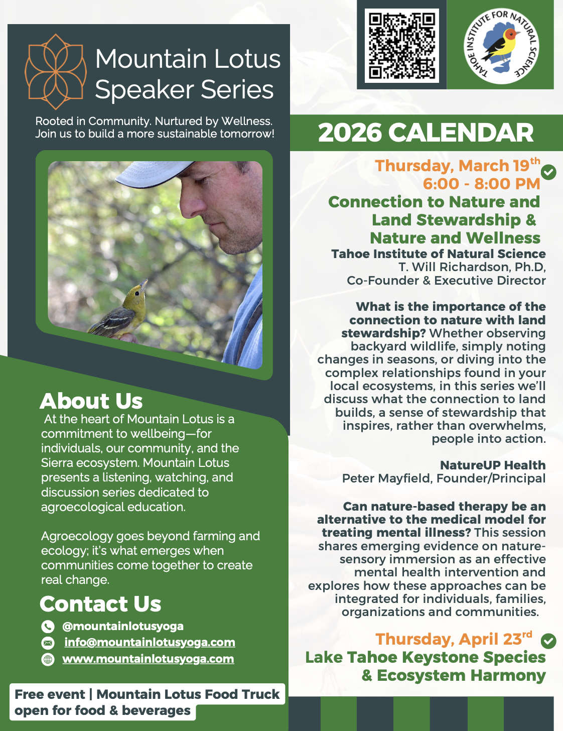Mountain Lotus Speaker Series: Connection to Nature and Land Stewardship &amp; Nature and Wellness