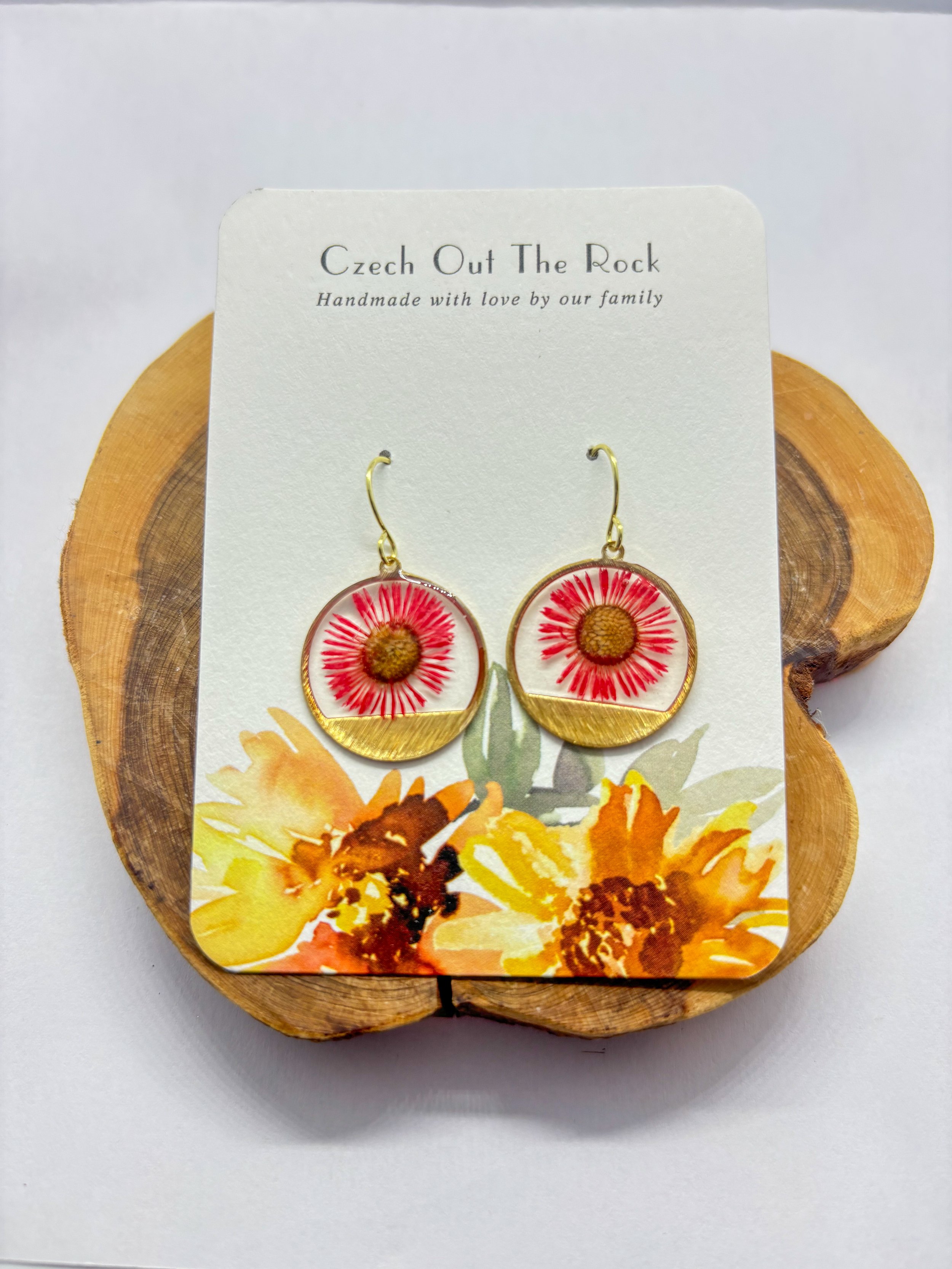 Red Fleabane Daisy Earrings