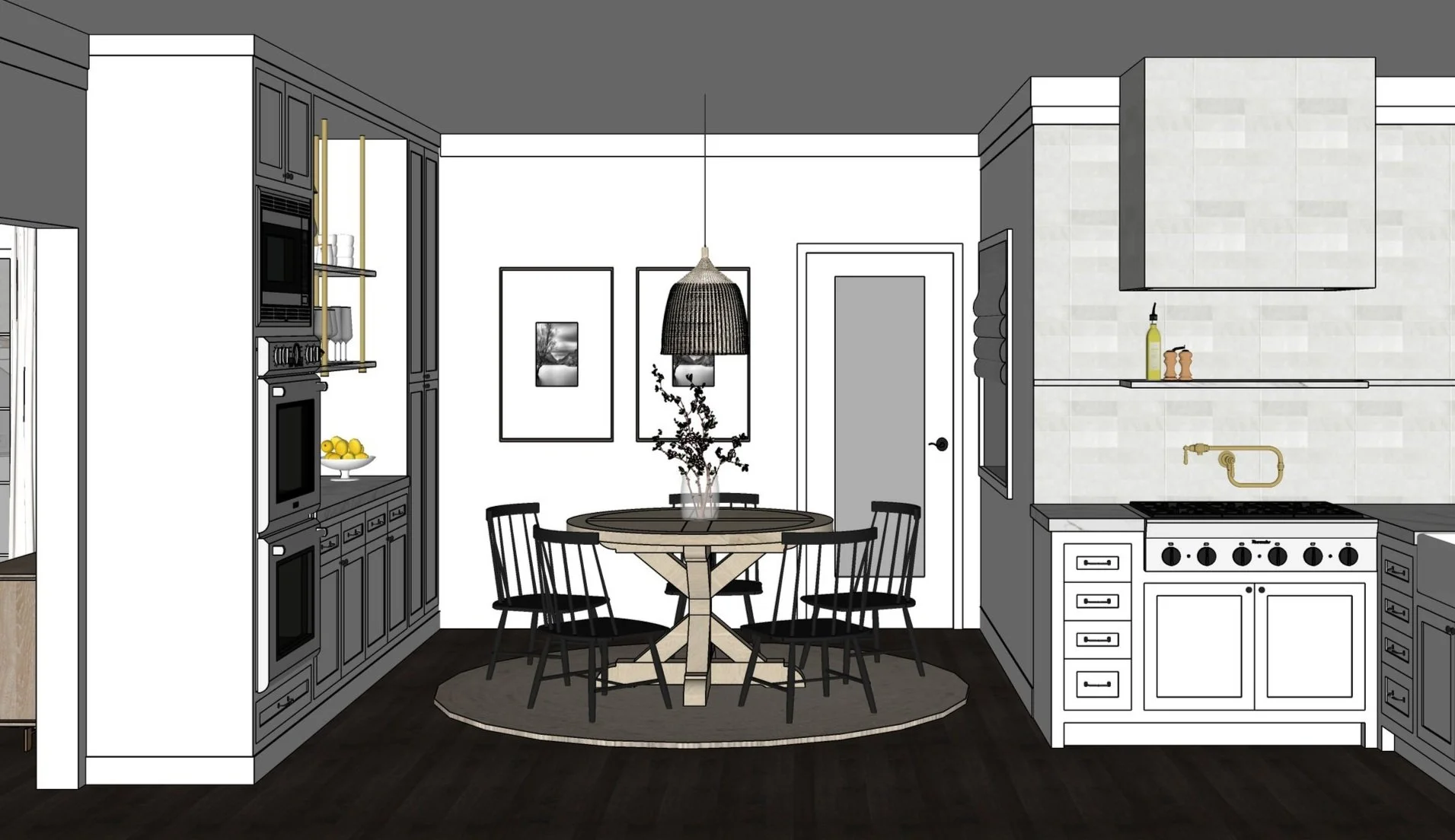 This kitchen and dining nook were designed by Alyssa Kang, owner of Alyssa Tara Interiors, while she was employed at Pure Salt Interiors.