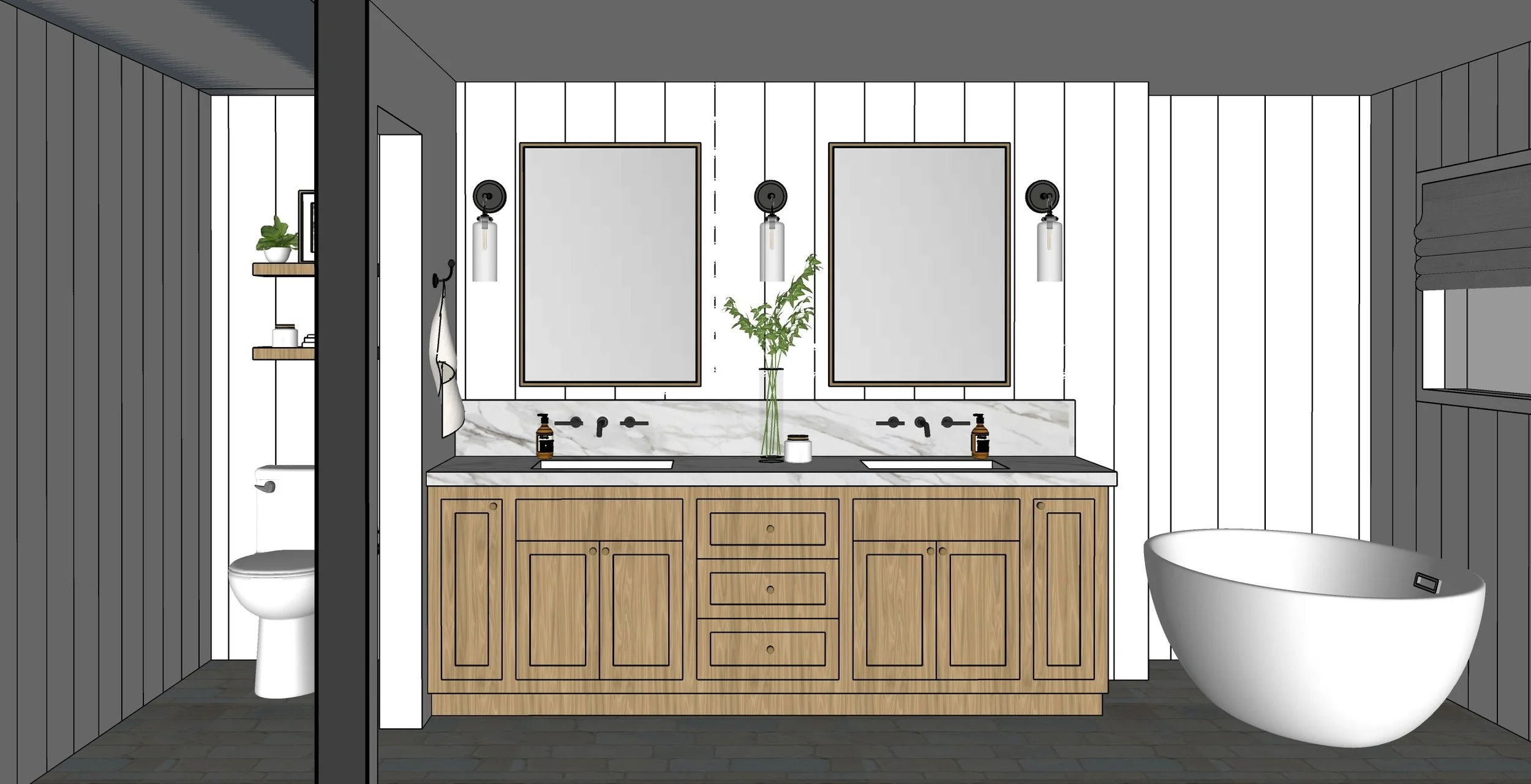 This bathroom was designed by Alyssa Kang, owner of Alyssa Tara Interiors, while she was employed at Pure Salt Interiors.