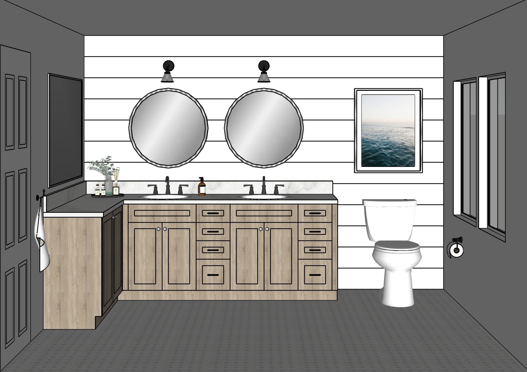 This Ojai kitchen and bathroom was designed by Alyssa Kang, owner of Alyssa Tara Interiors, while she was employed at Viève Interiors.