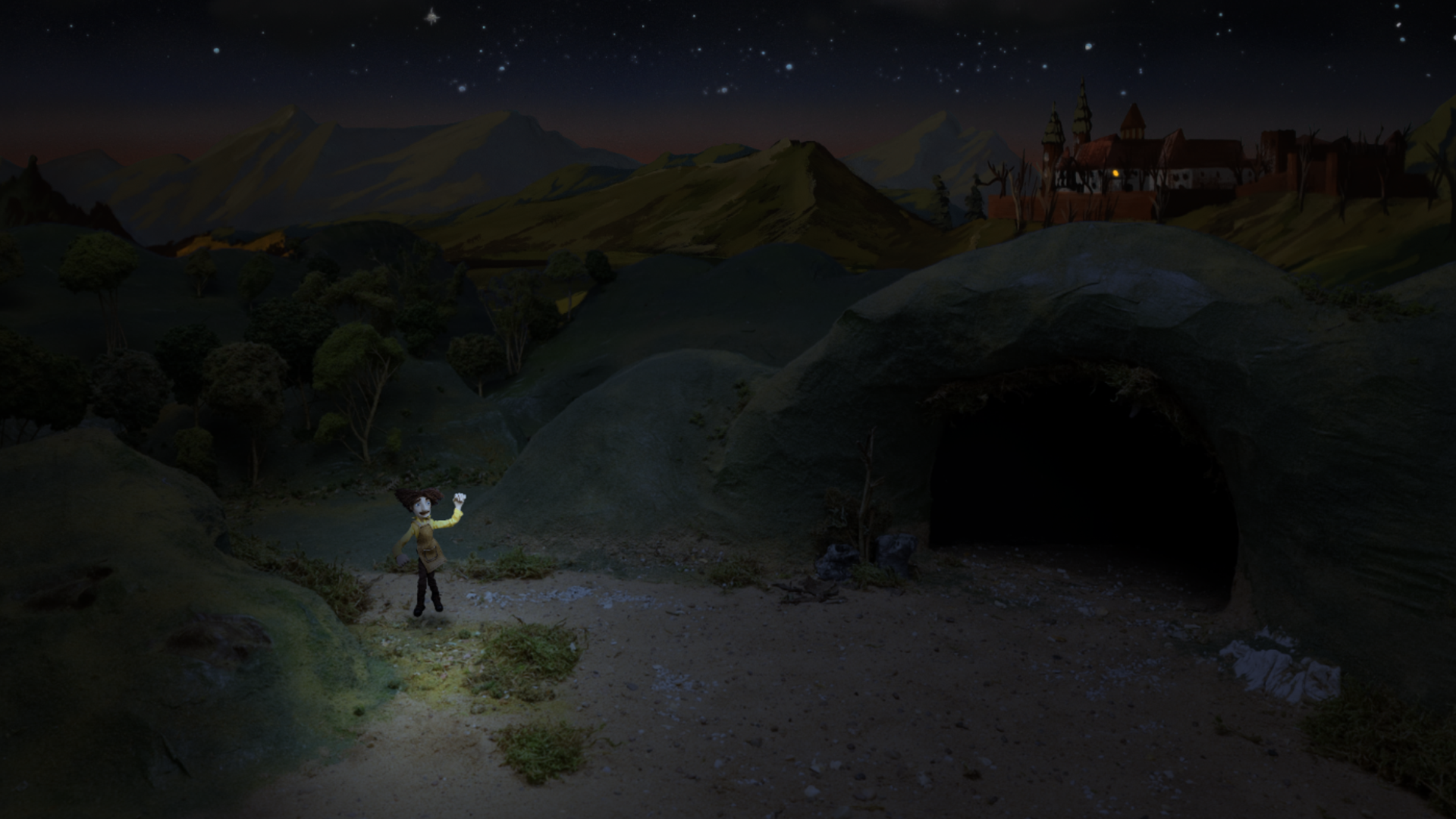 Skuba at night, near the dragon's cave, with Wawel Castle in the distance