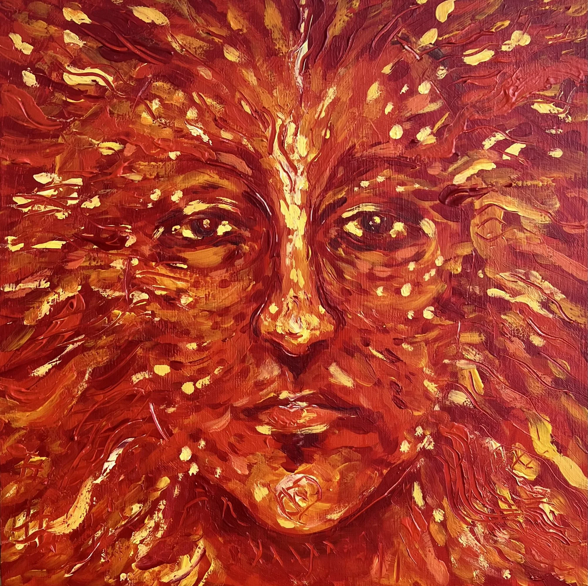 "Red", Acrylic on wood panel, 12" x 12", 2025