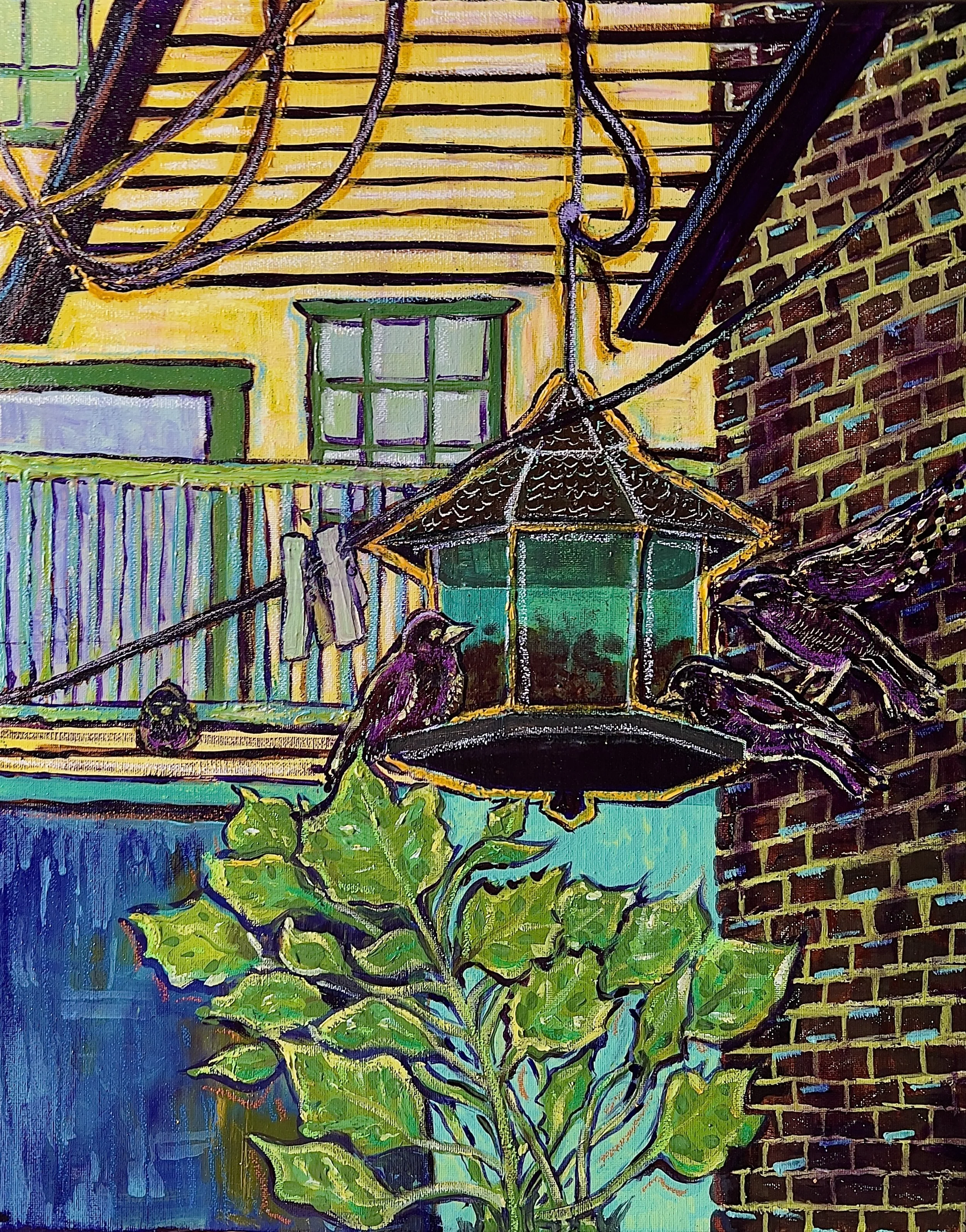 "Alley Way" Acrylic and craypa on canvas, 16" x 20", 2023