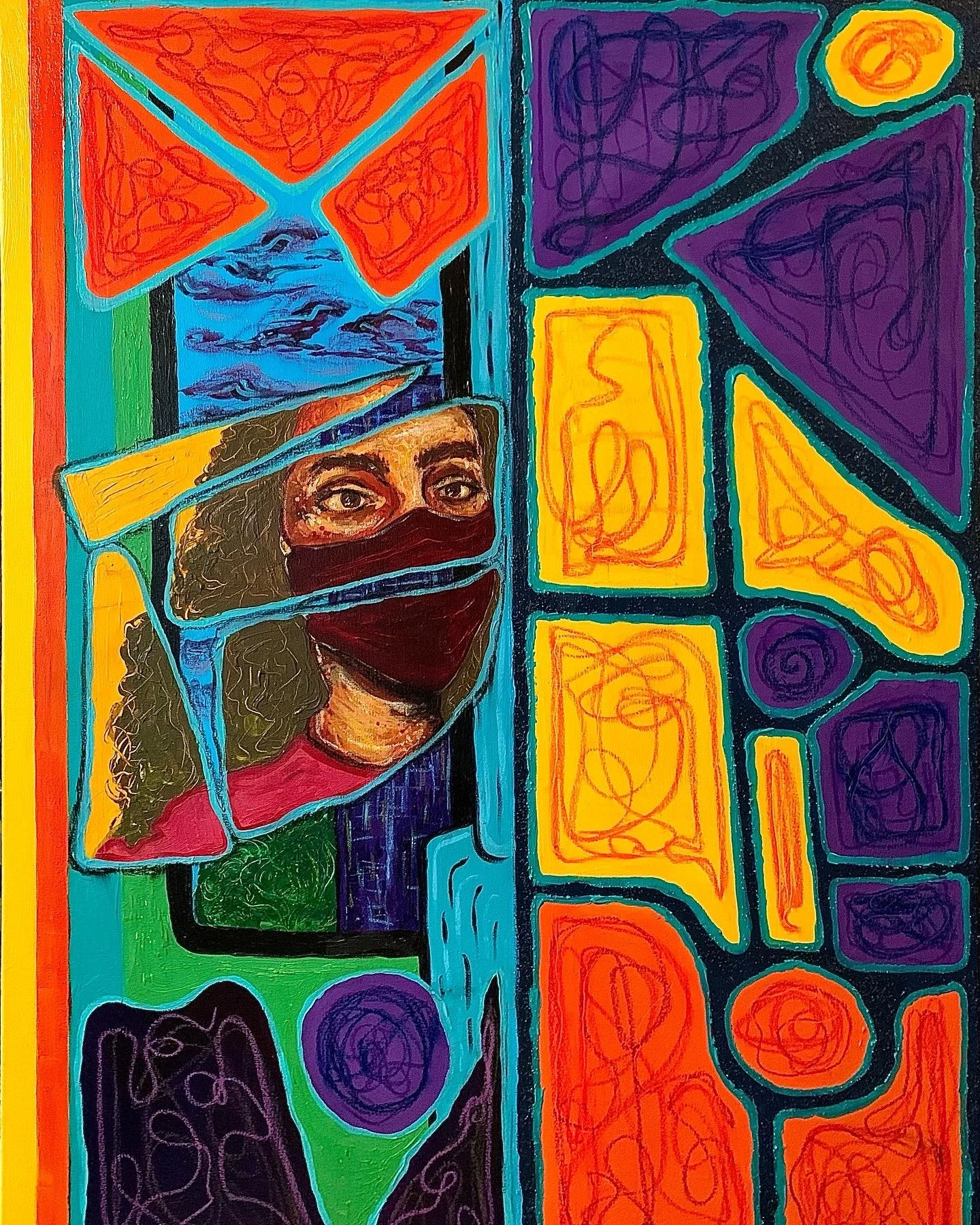 "Mosaic", Acrylic and Craypa on canvas, 30" x 40", 2022