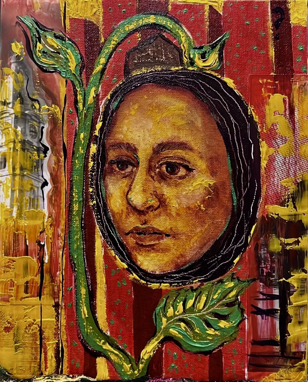 "philadelphia", acrylic and photos collaged on canvas board,  8" x10", 2023