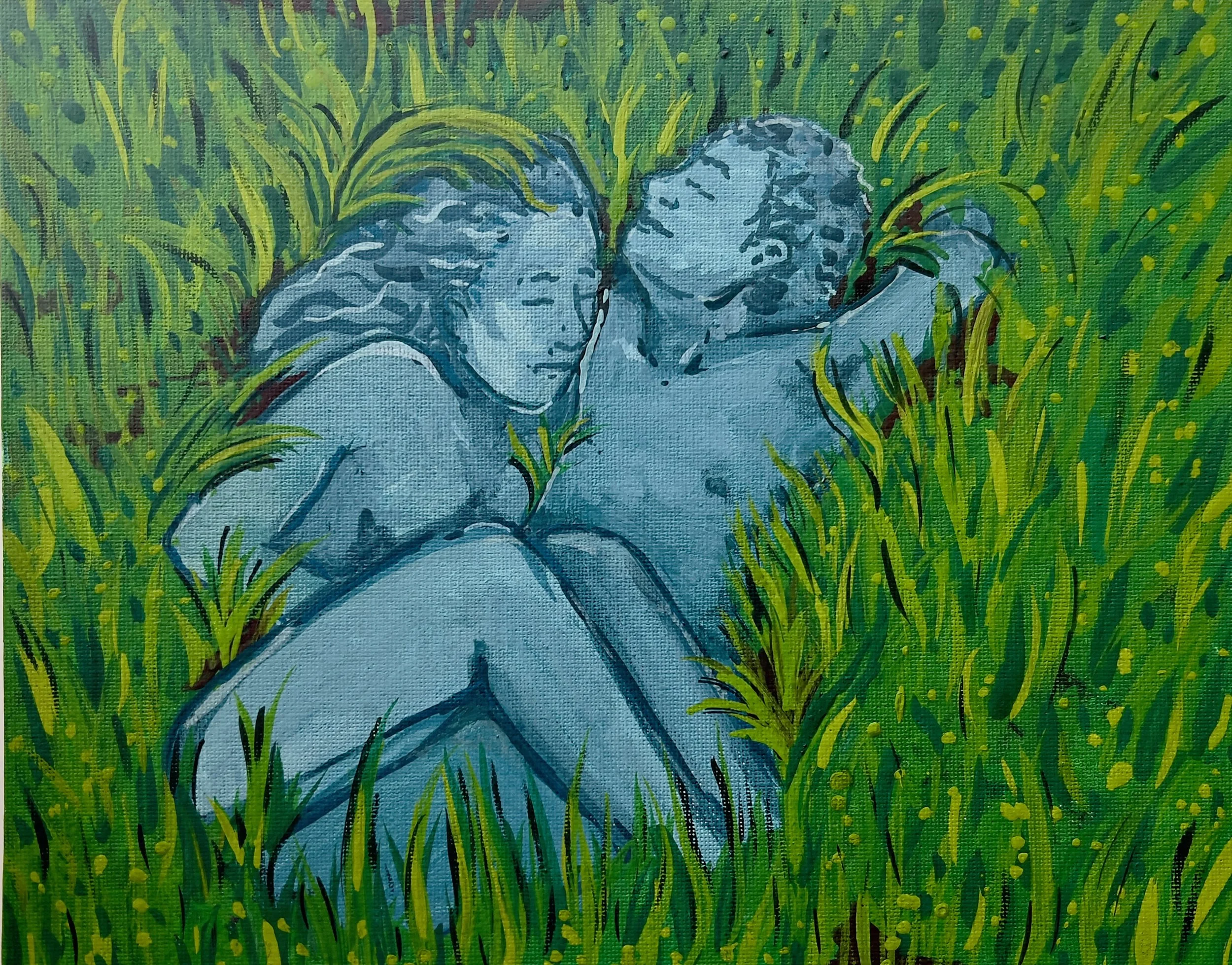 "Figures in the Grass" Acrylic on canvas board, 8" x 10", 2024
