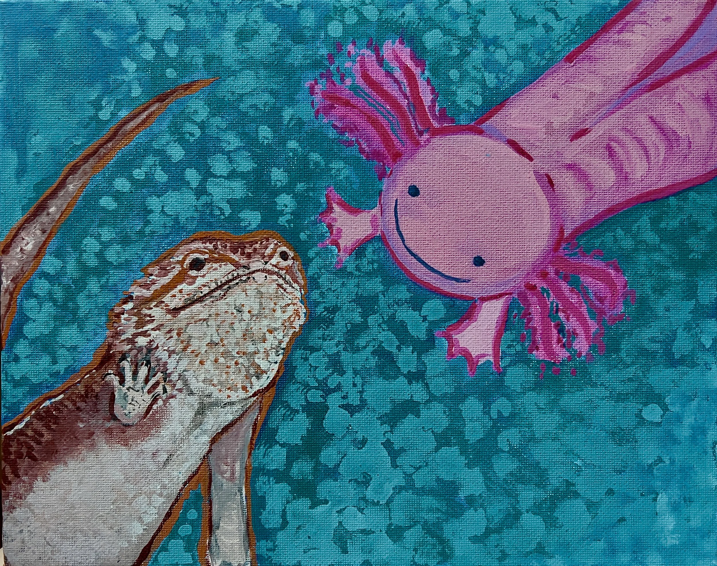 "Rocket and Loki" Tempera on paper, 2024