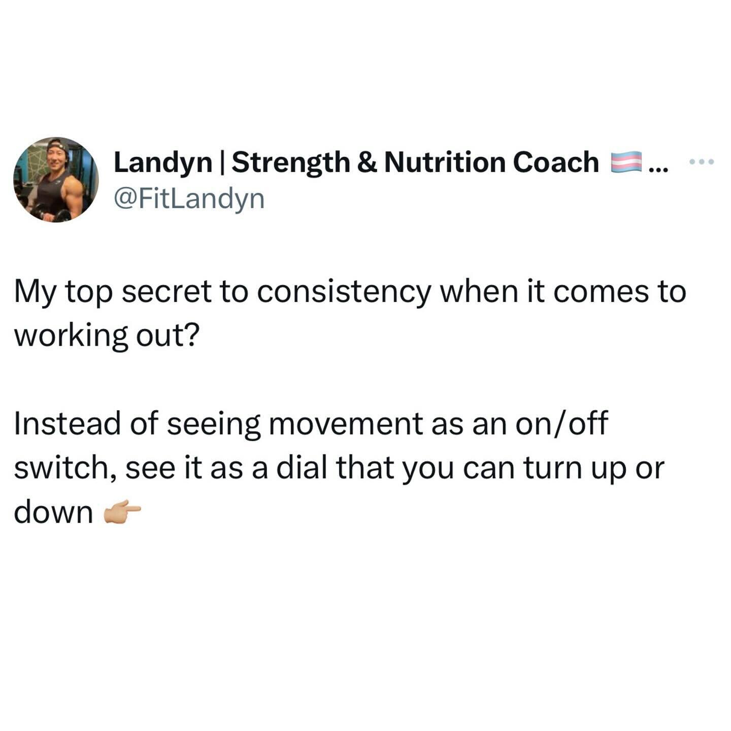 Think of movement as a dial, not an on/off switch! Here&rsquo;s how:

🔄 On/Off Switch Mentality:

- Fitness is either &ldquo;on&rdquo; during light schedules and calm times.

- Or &ldquo;off&rdquo; during busy workdays, bad weather, or life transiti