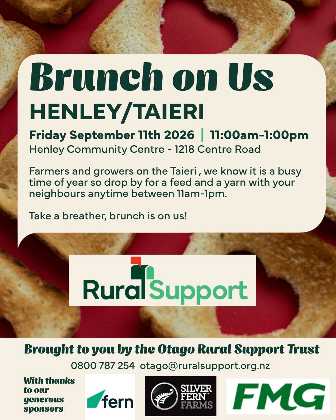 Rural Support: Brunch on Us - Henley/Taieri