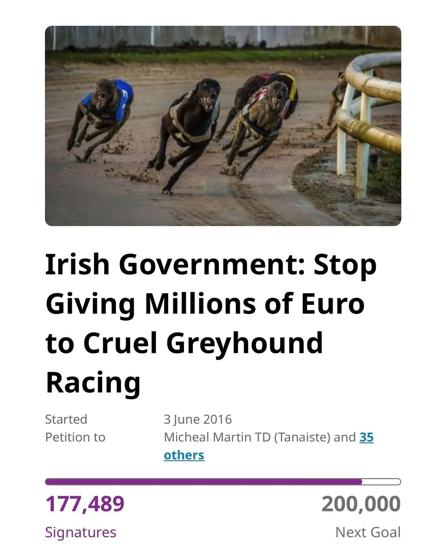 Please sign and share Irish Government: Stop Giving Millions of Euro to Cruel Greyhound Racing - Sign the Petition! chng.it/NZMSmrfJ 
#bangreyhoundracing