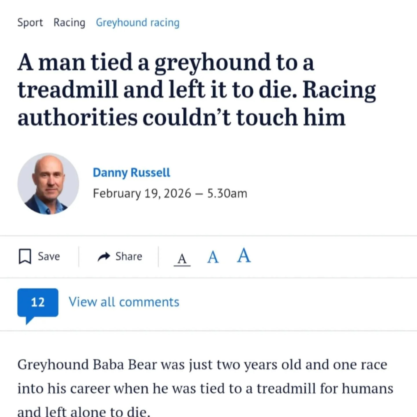 #Repost @cagednw
・・・
This is a distressing news report from The Sydney Morning Herald, published on February 19, 2026, regarding a case of extreme animal cruelty within the greyhound racing industry in Victoria, Australia.
​Key Details of the Inciden