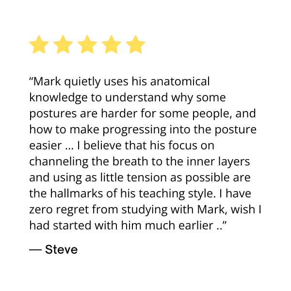 Mark quietly uses his anatomical knowledge to understand why some postures are harder for some people, and how to make progressing into the posture easier.