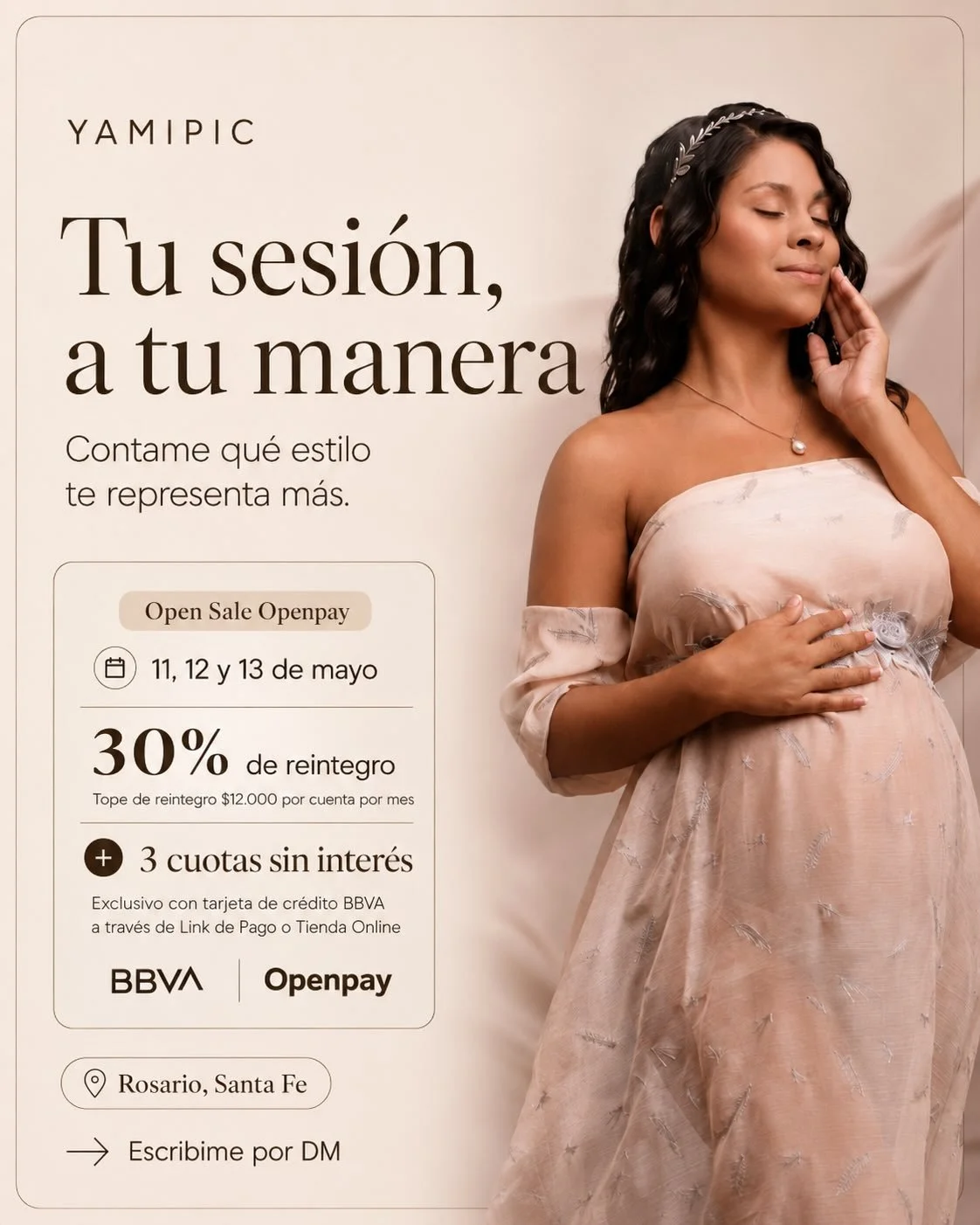 No todas las sesiones de embarazo tienen que verse iguales.
Tu sesi&oacute;n de embarazo tambi&eacute;n puede tener tu estilo.
Pod&eacute;s elegir una est&eacute;tica m&aacute;s editorial, con presencia y fuerza visual. Una opci&oacute;n m&aacute;s n