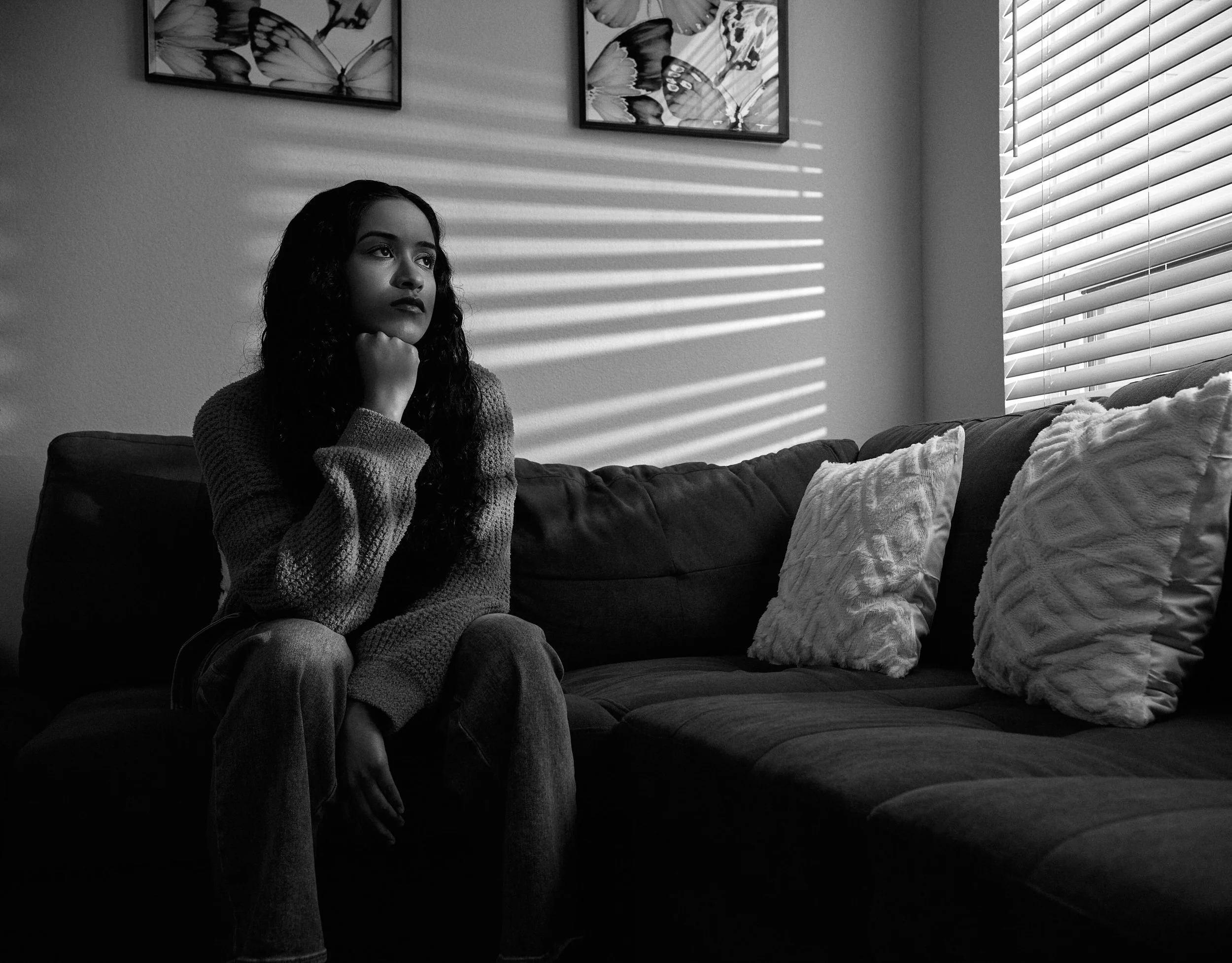 Moody black and white portrait by photographer Matthew Gaskins in San Antonio Texas