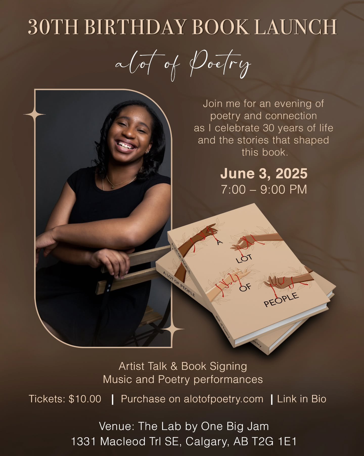 IT'S HAPPENING ! 😯

Hey friends,

I&rsquo;m so excited to be launching my very first book of poetry, &ldquo;A Lot of People&rdquo;, and I&rsquo;d love for you to come through and celebrate with me&mdash;on my 30th birthday!

📅 Date: 3 June
⏰ Time: 