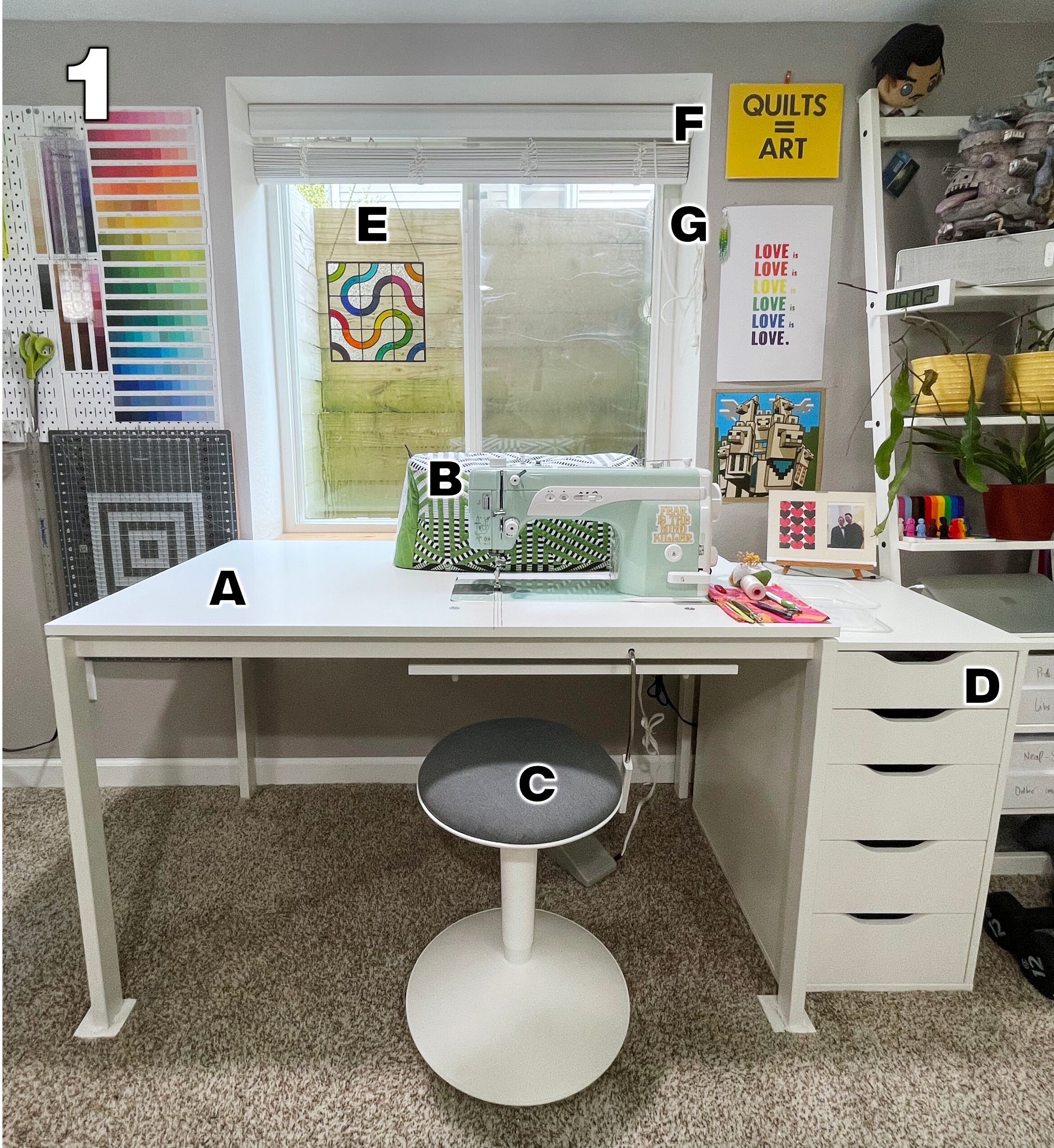 Sewing Craft Table Home Office Computer Desk with Storage Shelves and Drawer