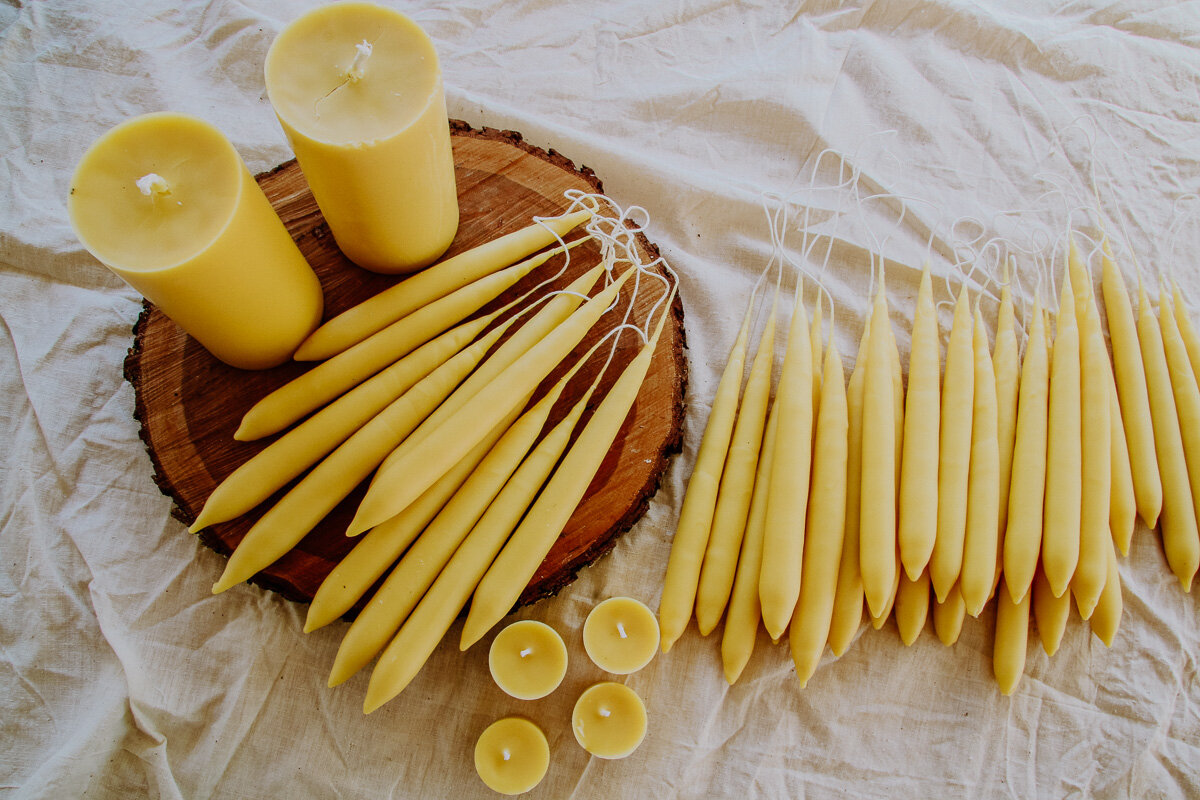 Handmade natural beeswax candles — make gather grow