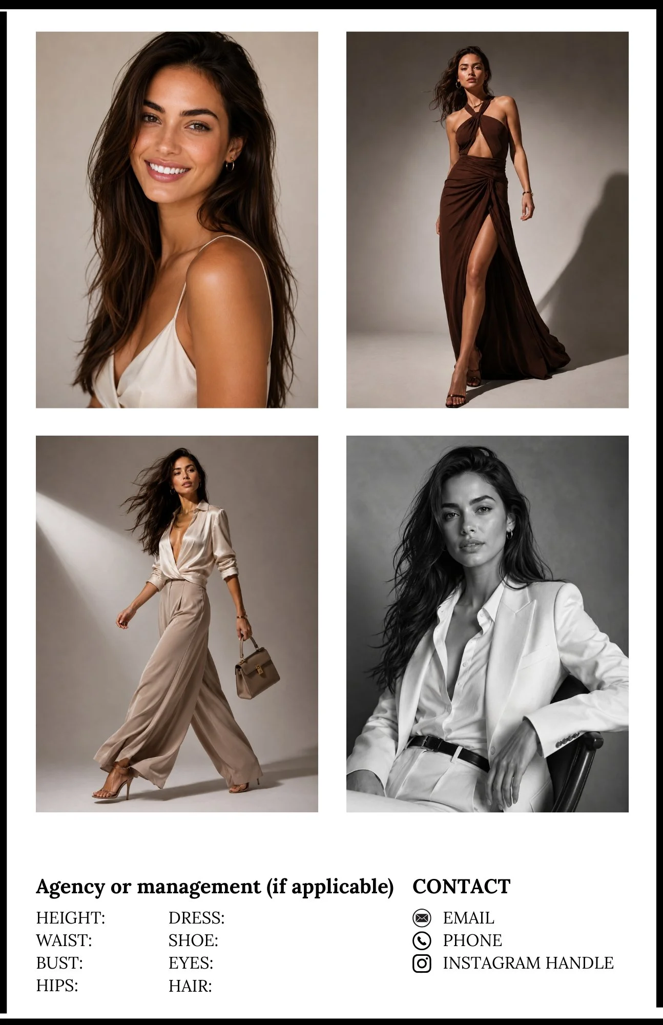Professional model comp card example