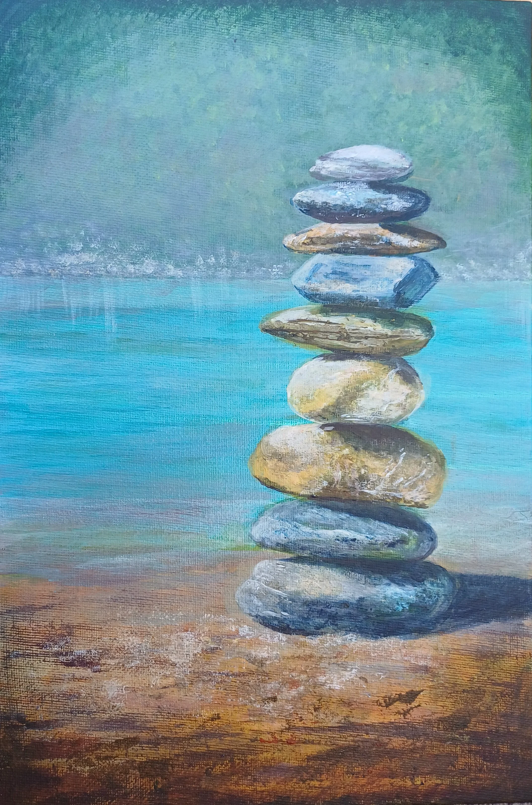 Stacking stones at Haast river - Yolanda L.jpg