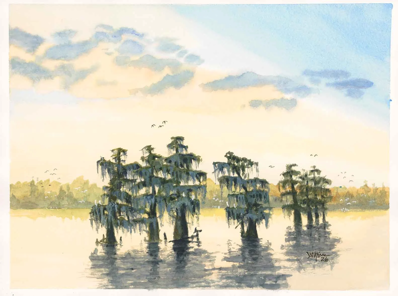 "Lake Bigeaux",  16"x12" on Arches 140#, 100% cotton paper.. Original $800.
Giclee Limited signed prints, 1 - 50, available. Original size 16"x12" =$100. 18"X24"= $150