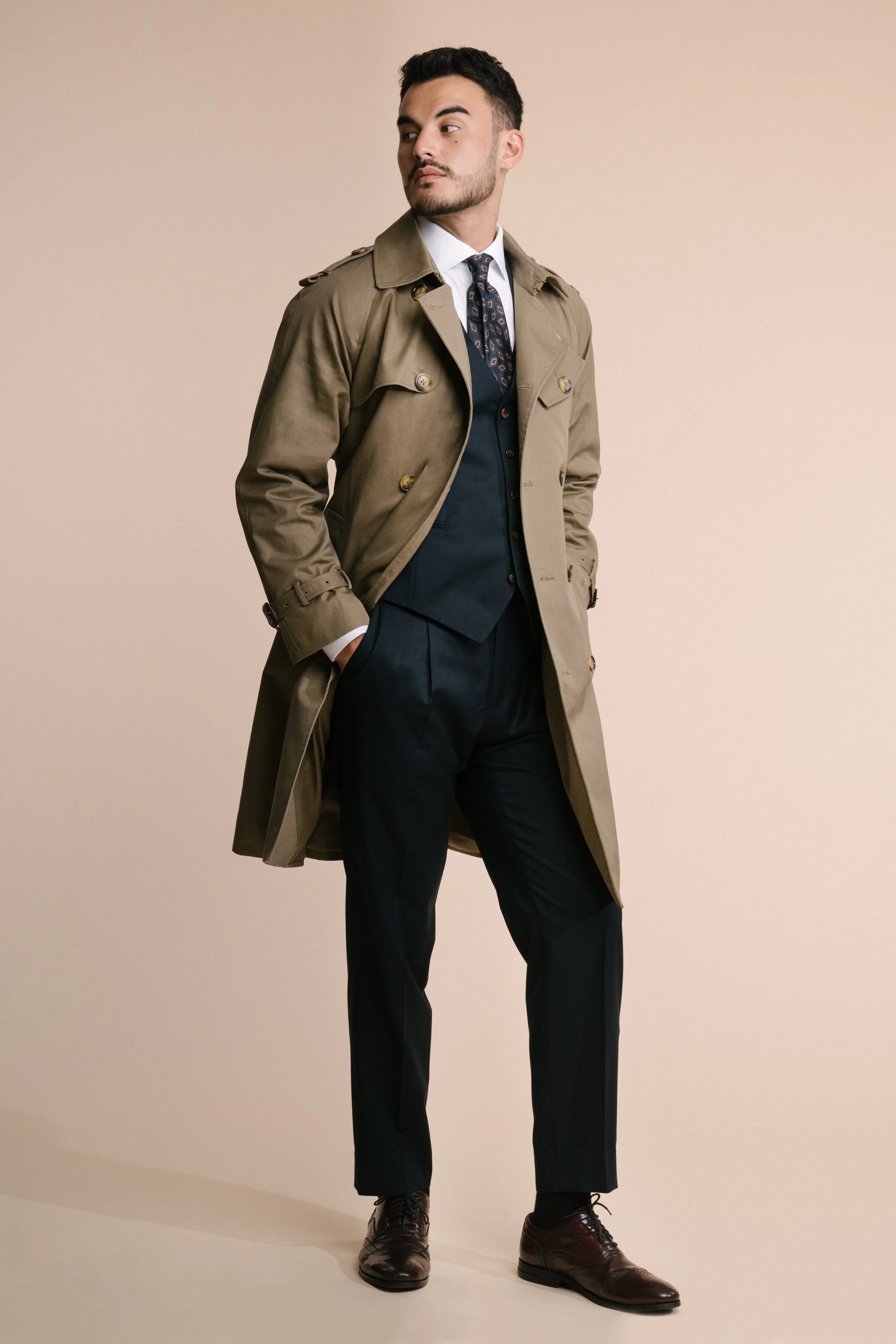Modern Classic Trench Coat Navy Brummell Bespoke Suit Tailor