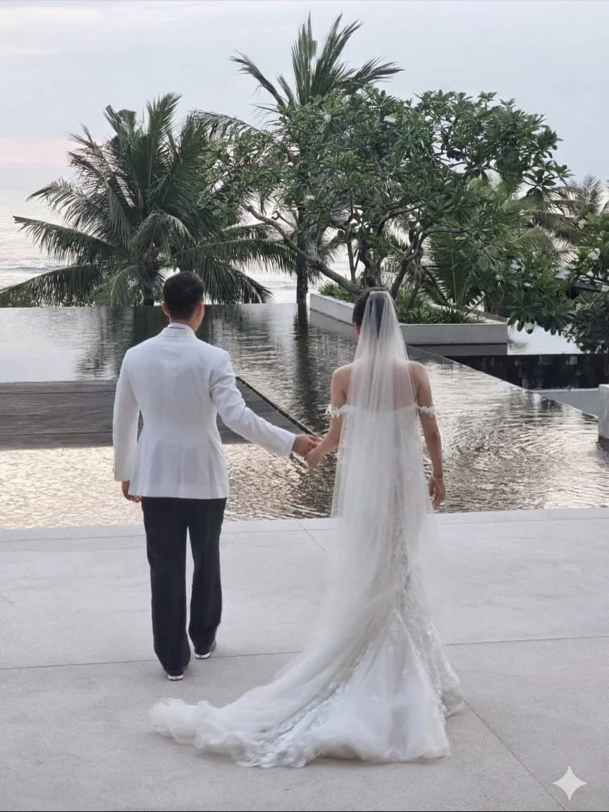 White speaks serenity. Hand in hand, a moment of romance and peace.