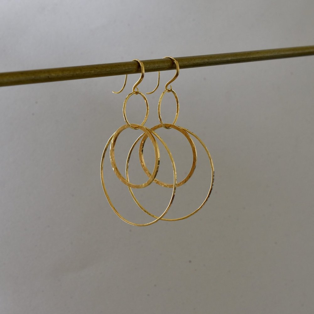 Dangling Circle Earrings Hammered Gold - large