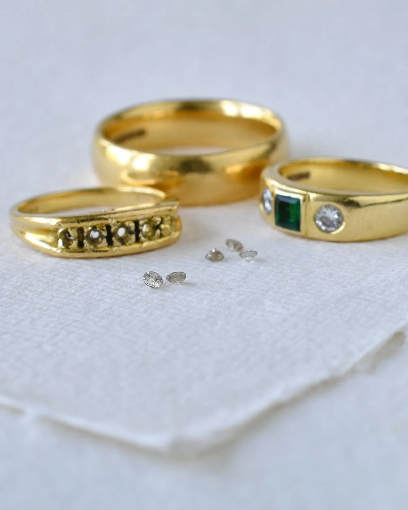 From 3 rings to a cross and a platinum ring.  Swipe to see how the gold in these 3 rings was used to make a cross and the emerald and diamonds were set to make a platinum ring for a lovely client. 
And if you are really curious you can read the whole