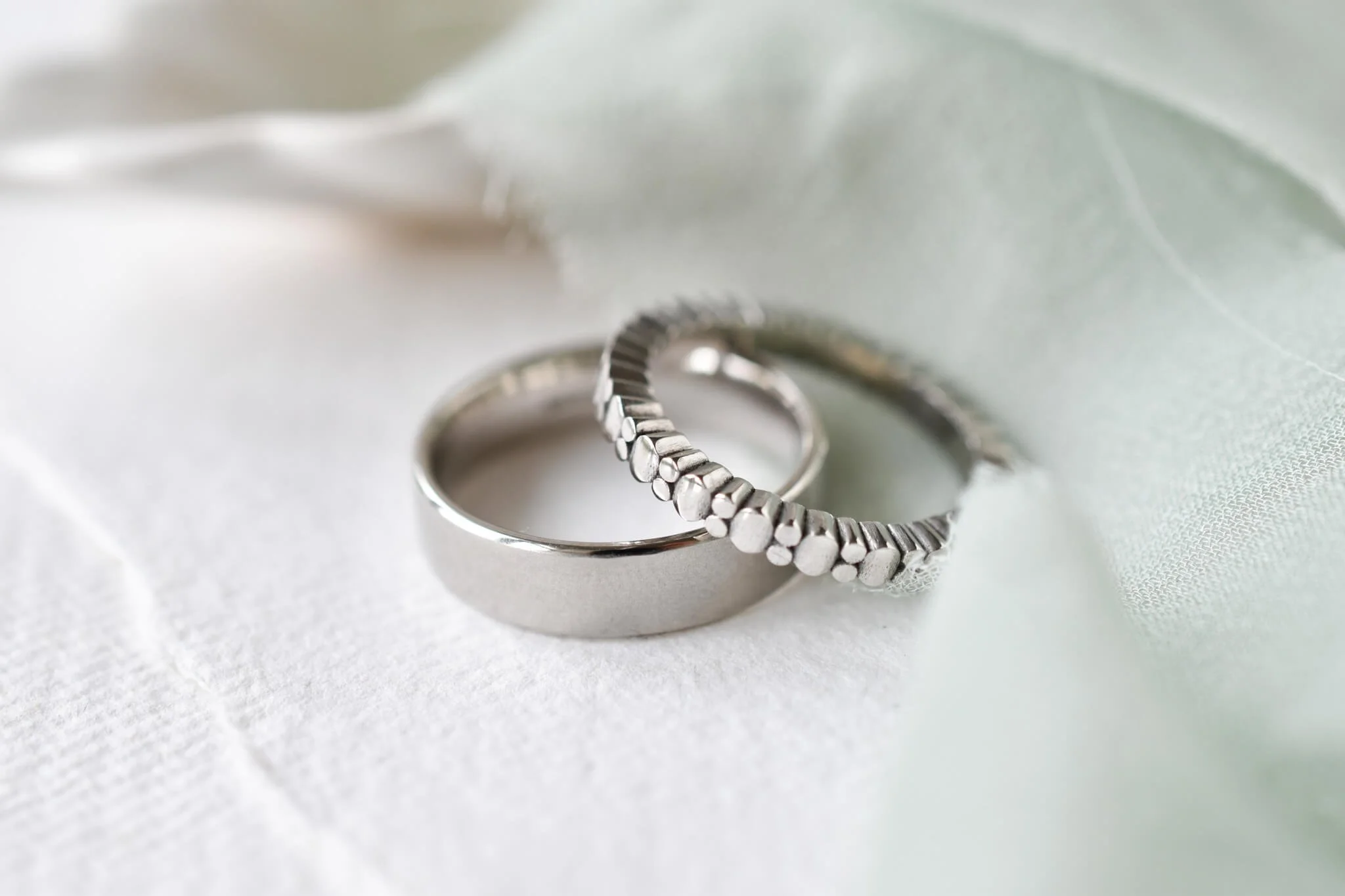 Bespoke wedding rings: organic platinum designs for a St. Andrews Wedding.