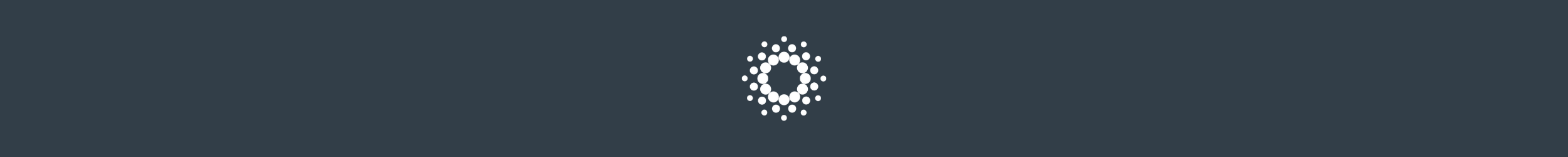 A circular logo made of small white dots on a dark blue background.