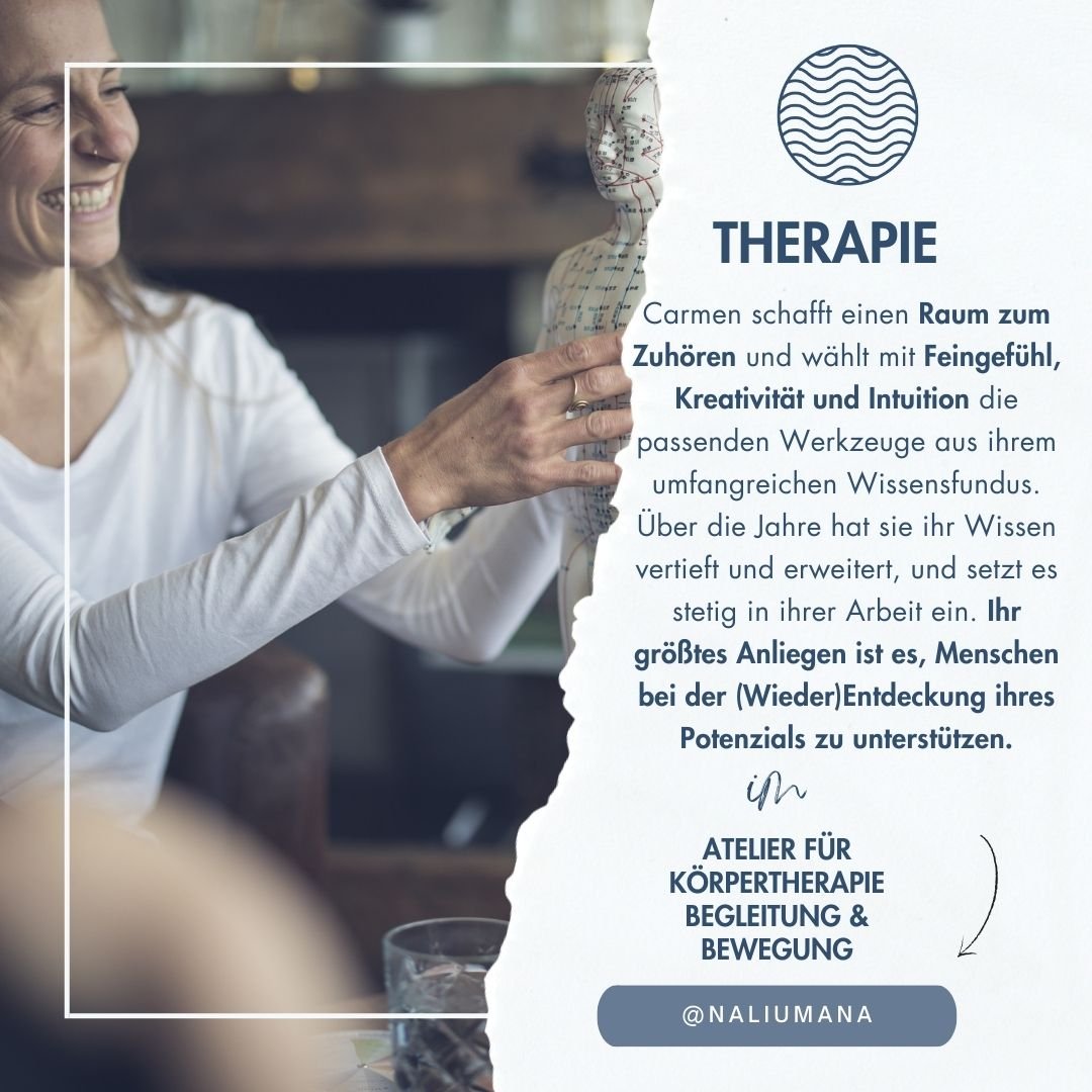 Einen Einblick in den Bereich Therapie bekommst du heute.
Lies was es mit der Tuina-Massage nach TCM auf sich hat, bekomme Einblick in die Frauen-&amp;Kinderheilkunde und was Prozessarbeit heisst. 

#naliumana #naliumanabewegt #naliumanageniesst #nal