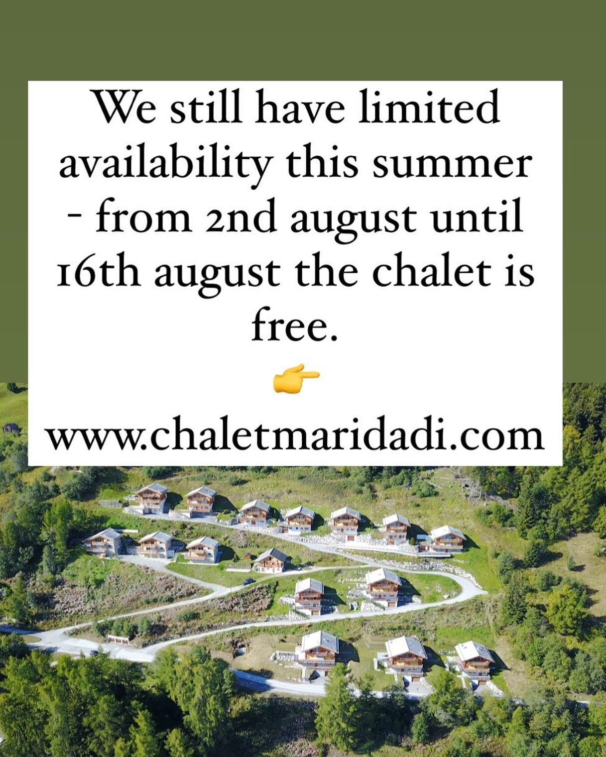 Fancy spending some time in the mountains this Summer? It&rsquo;s restorative, calming and breathtaking in equal measure.

There is still some limited availability @chalet_maridadi this summer. The local kids summer camp in Veysonnaz provides the per