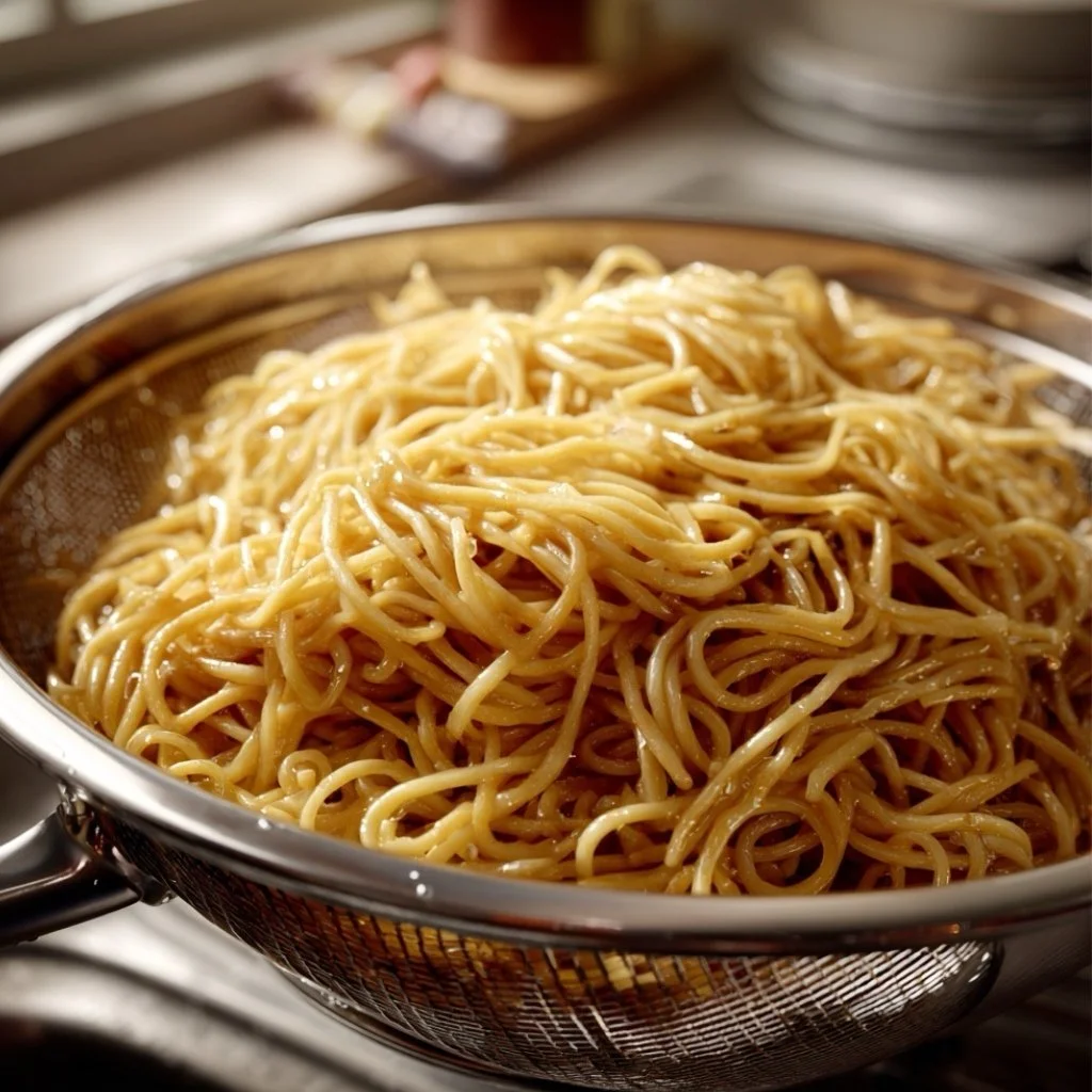 cooked lo mein noodles