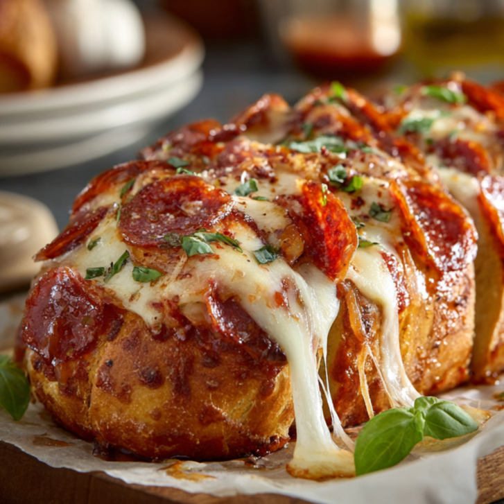 cheesy pizza bread on serving dish