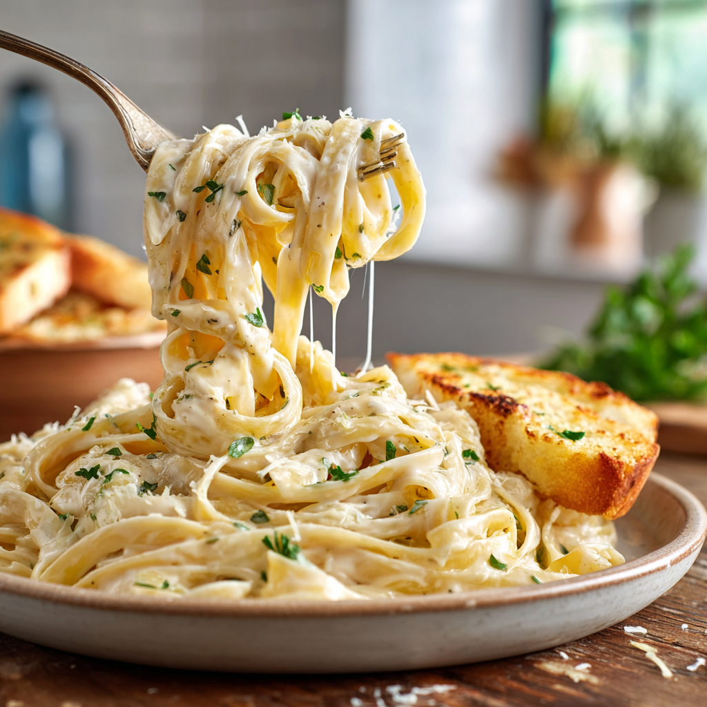 The Most Luscious Creamy Fettuccine Alfredo with Grated Parmesan