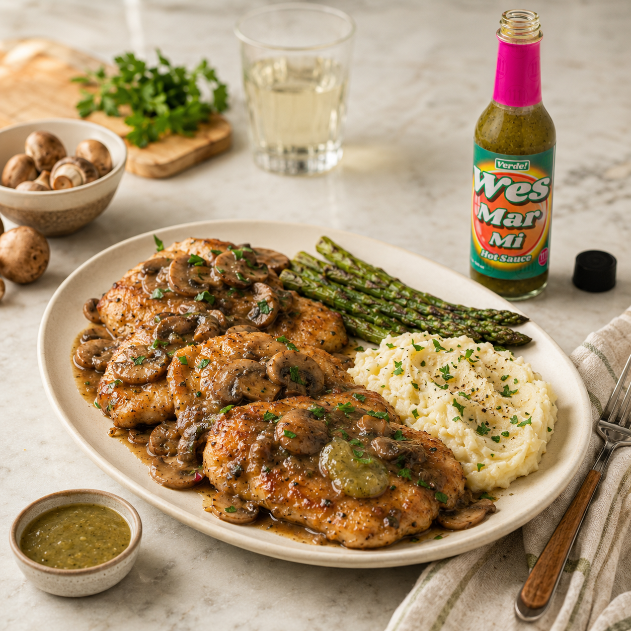 Tender Pan-Seared Chicken Marsala with a Bright Citrus Finish,.