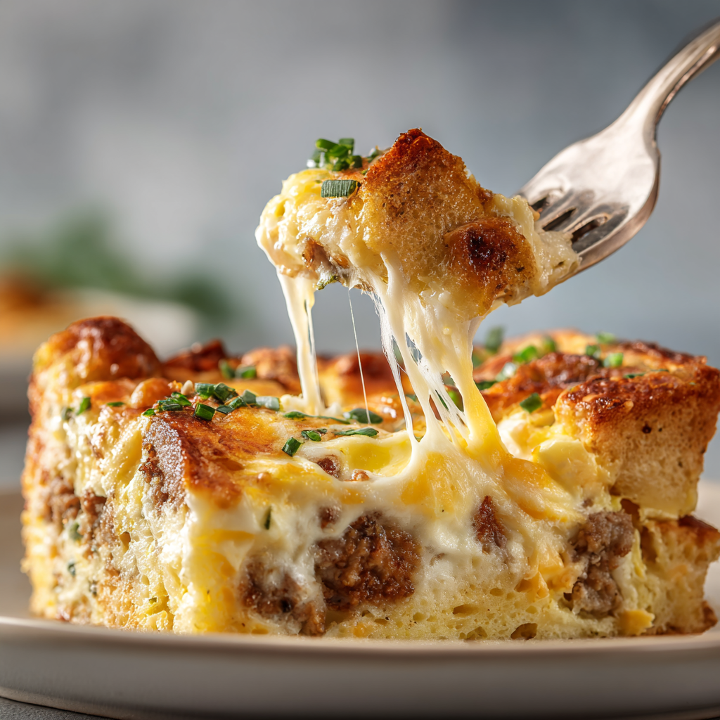 a bite taken out of the breakfast casserole