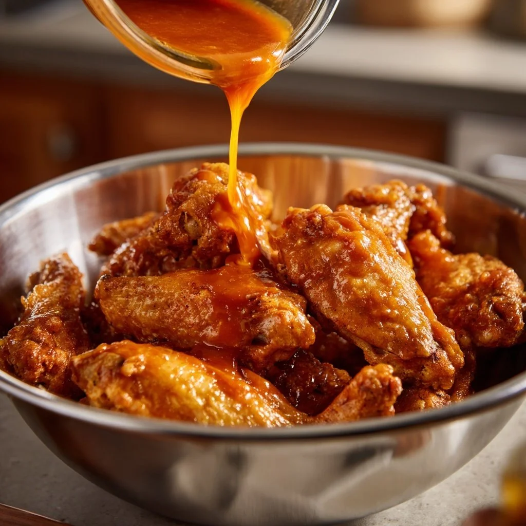 cooked wings tossed in sauce
