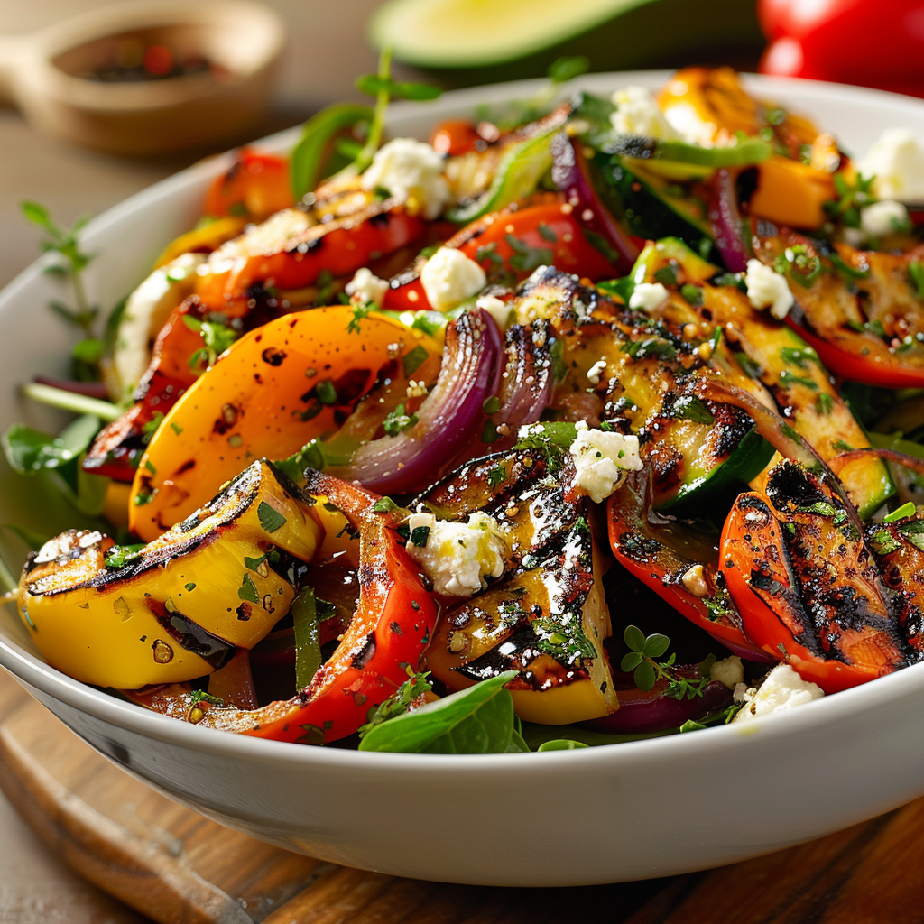 grilled vegetable salad in serving dish