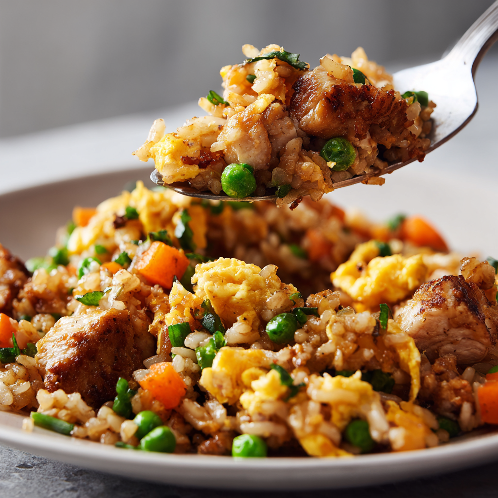 bite of finished fried rice being served
